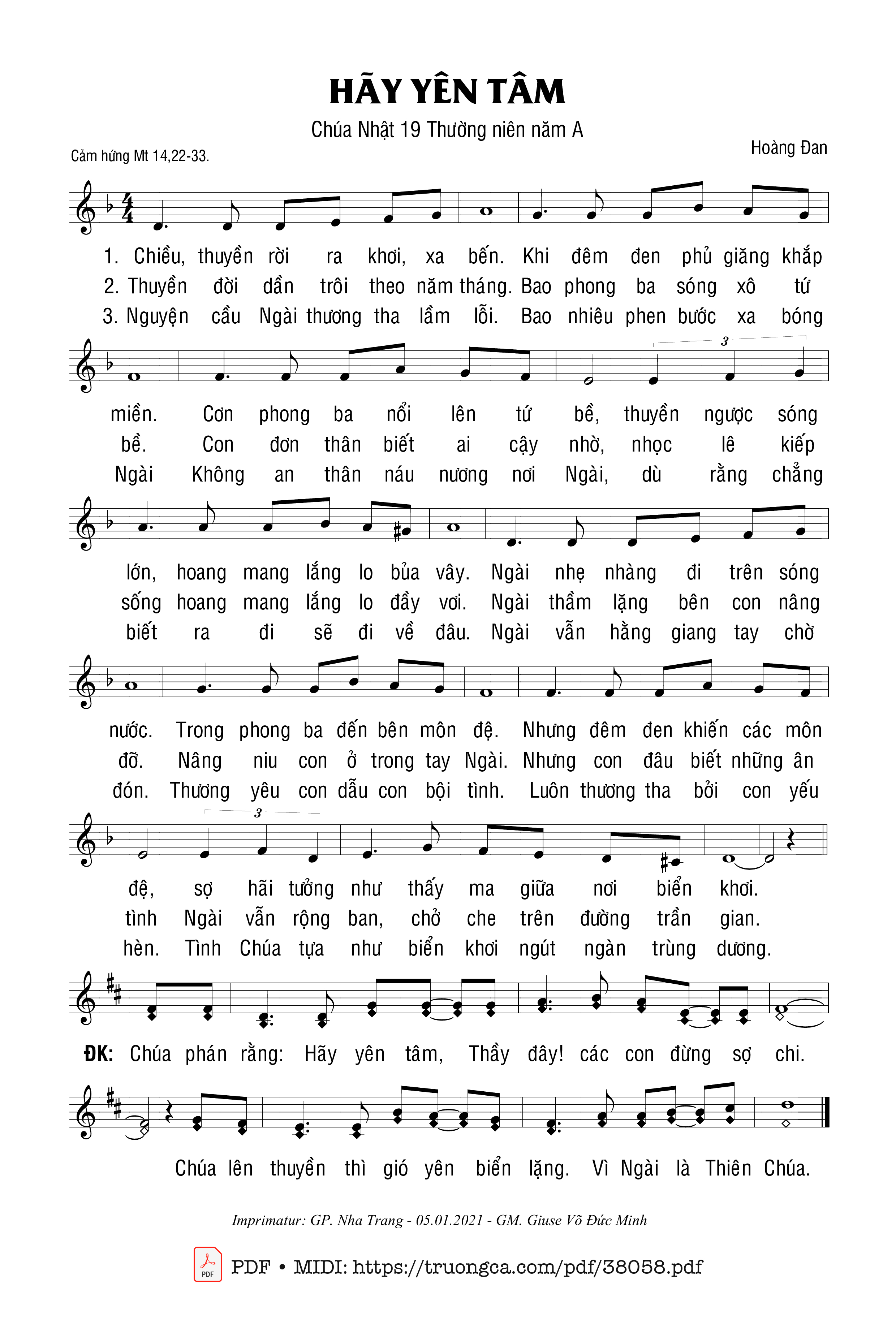 Trang 1 của Sheet nhạc PDF bài hát Thánh Vịnh 14, Hãy Yên Tâm - Hoàng Đan