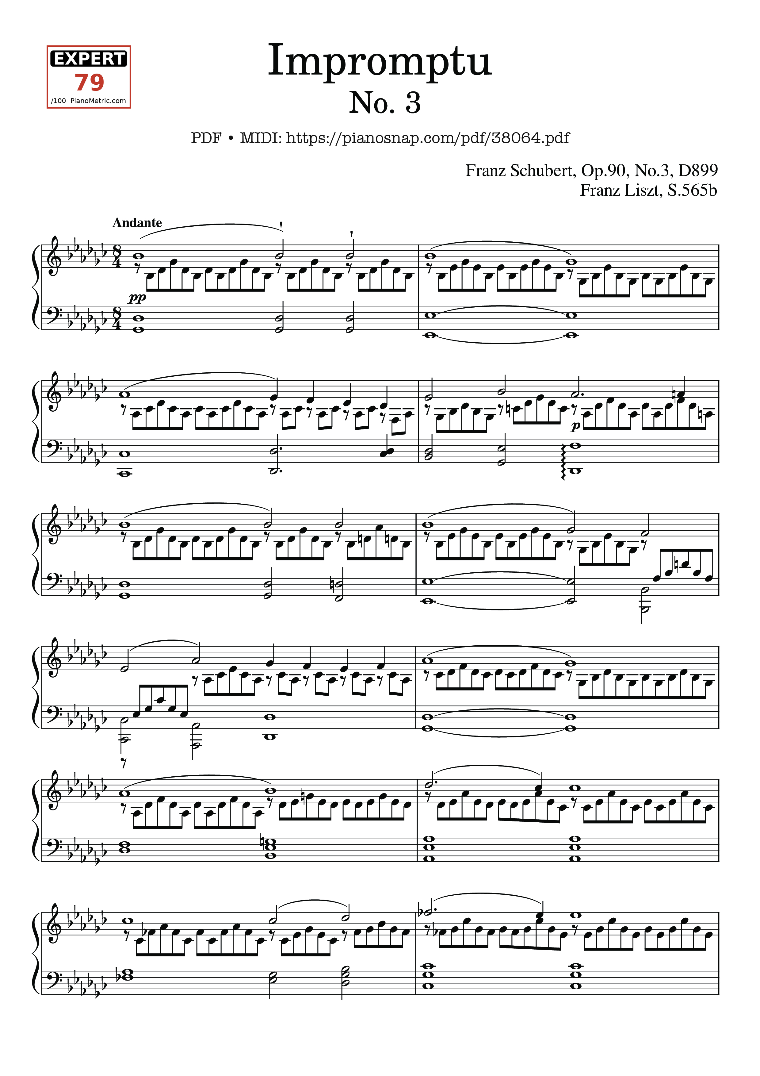 Trang 1 của Sheet nhạc PDF Piano bài hát Schubert Impromptu No. 3 Op. 90 D 899 - Franz Schubert