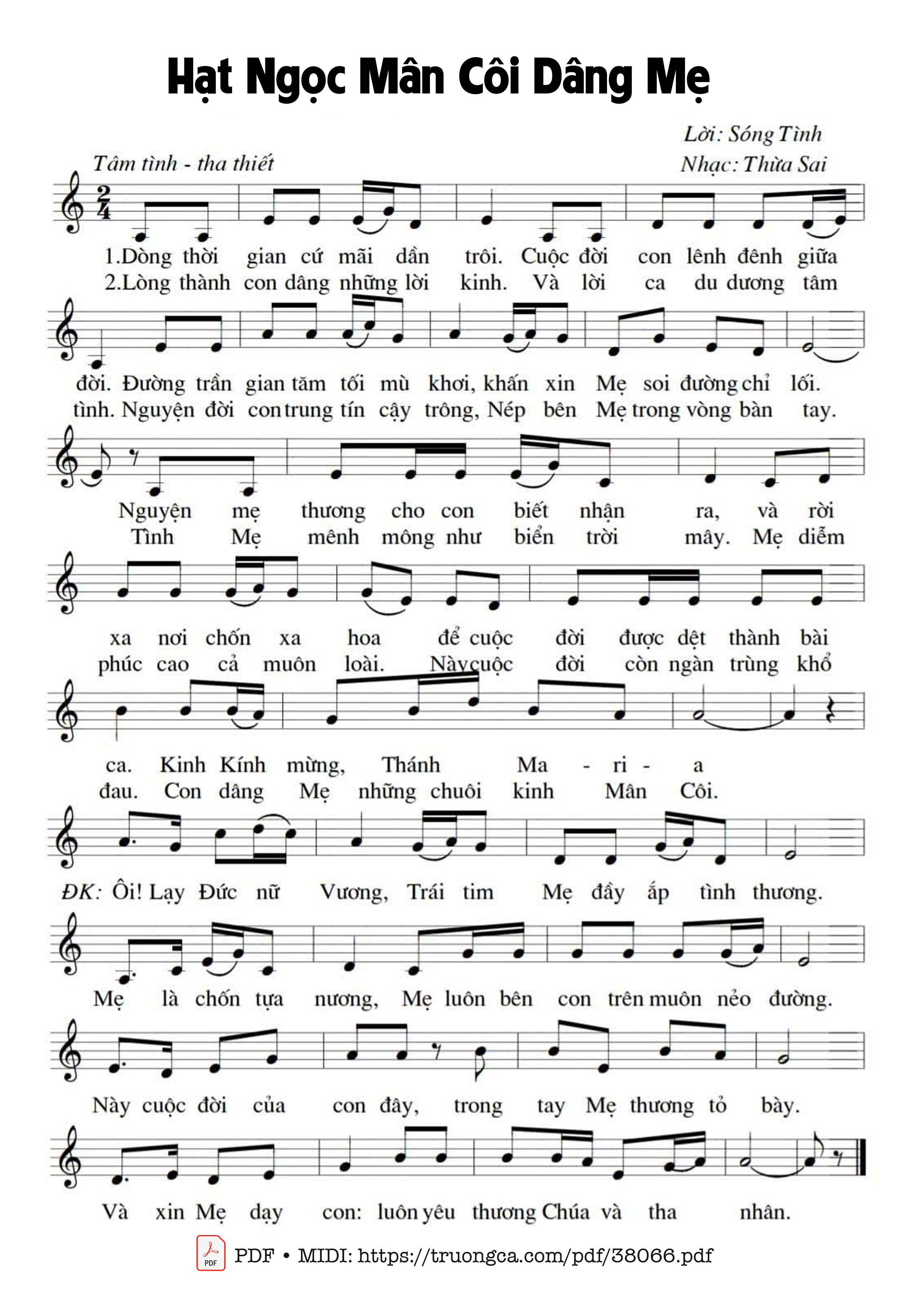 Trang 1 của Sheet nhạc PDF bài hát Hạt Ngọc Mân Côi Dâng Mẹ - Thừa Sai - Sóng Tình