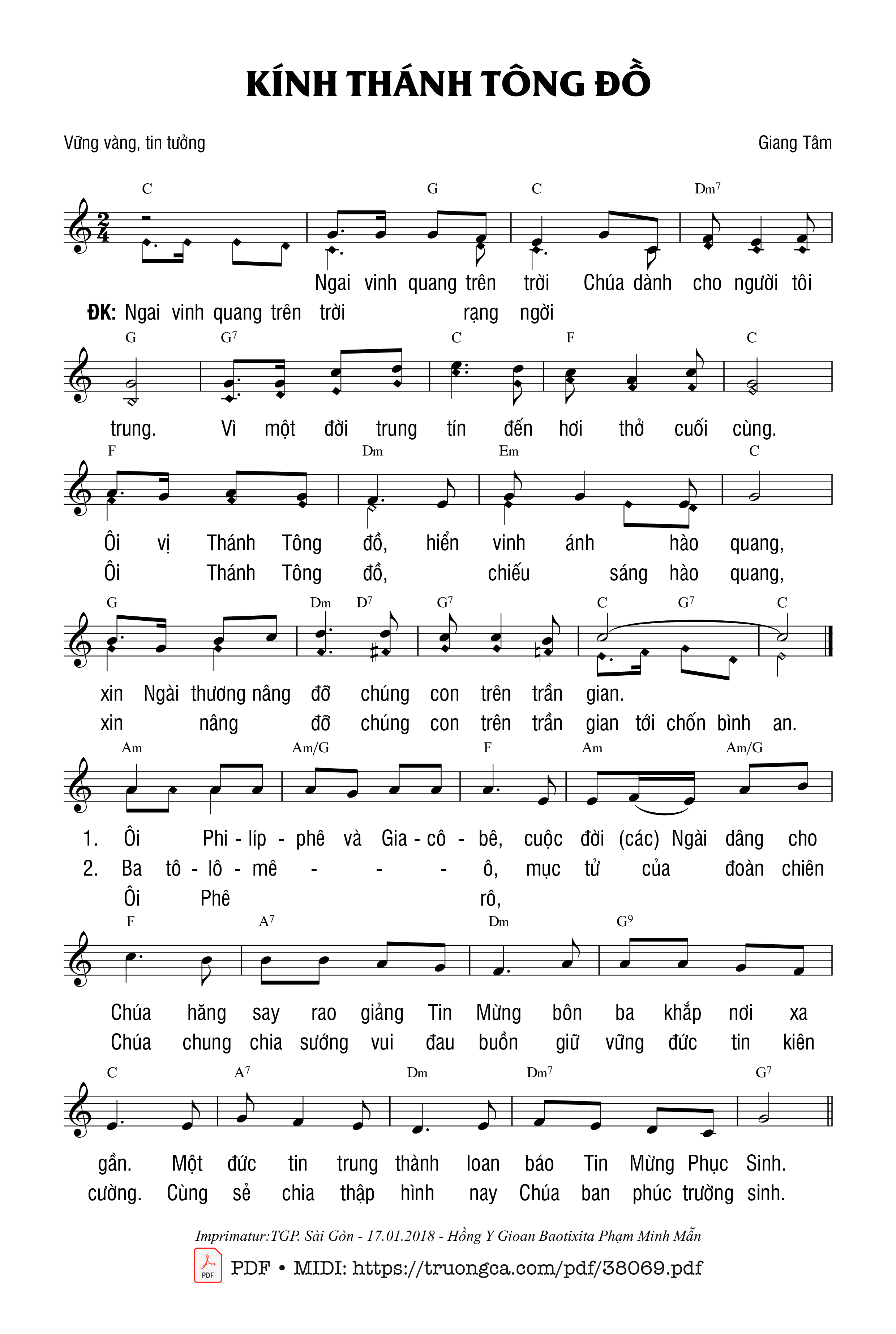 Trang 1 của Sheet nhạc PDF bài hát Kính Thánh Tông Đồ - Giang Tâm