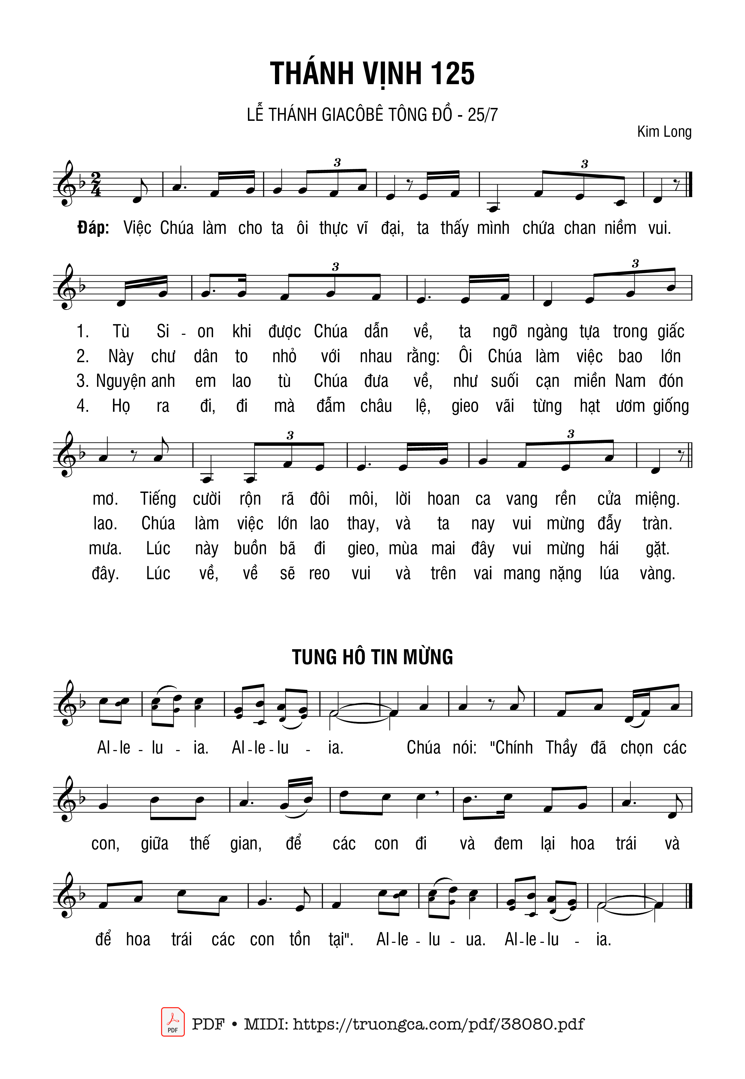 Trang 1 của Sheet nhạc PDF bài hát Thánh Vịnh 125, Lễ Thánh Giacôbê Tông Đồ - Kim Long