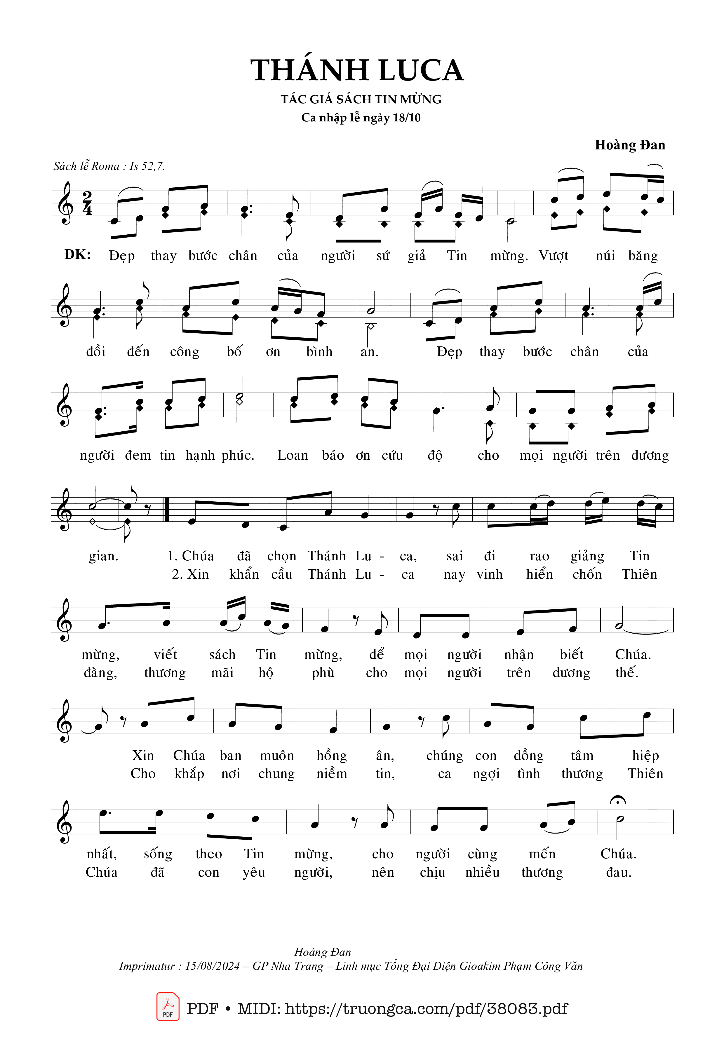 Trang 1 của Sheet nhạc PDF bài hát Luca Thánh Sử - Nguyễn Duy