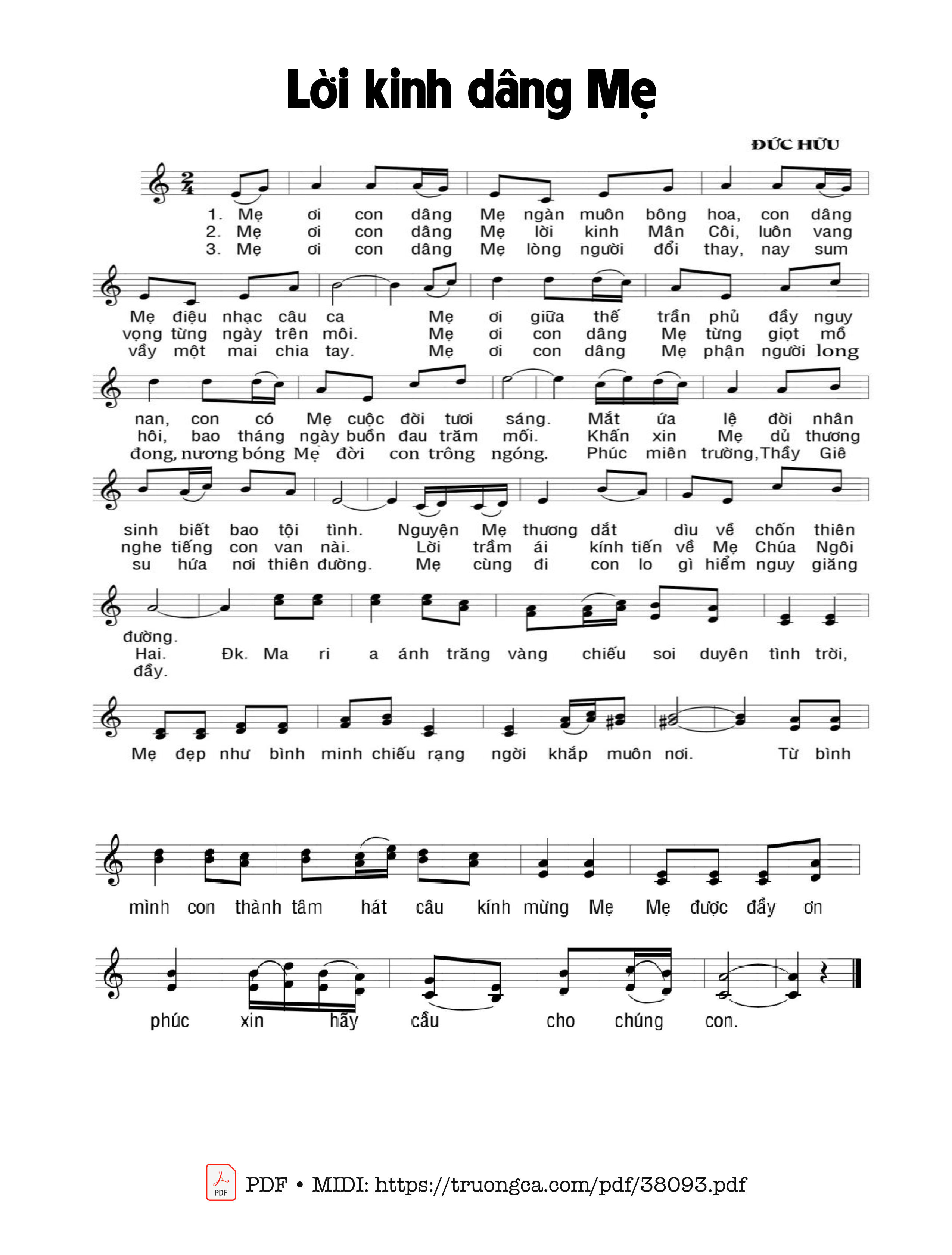 Trang 1 của Sheet nhạc PDF bài hát Lời kinh dâng Mẹ - Đức Hữu