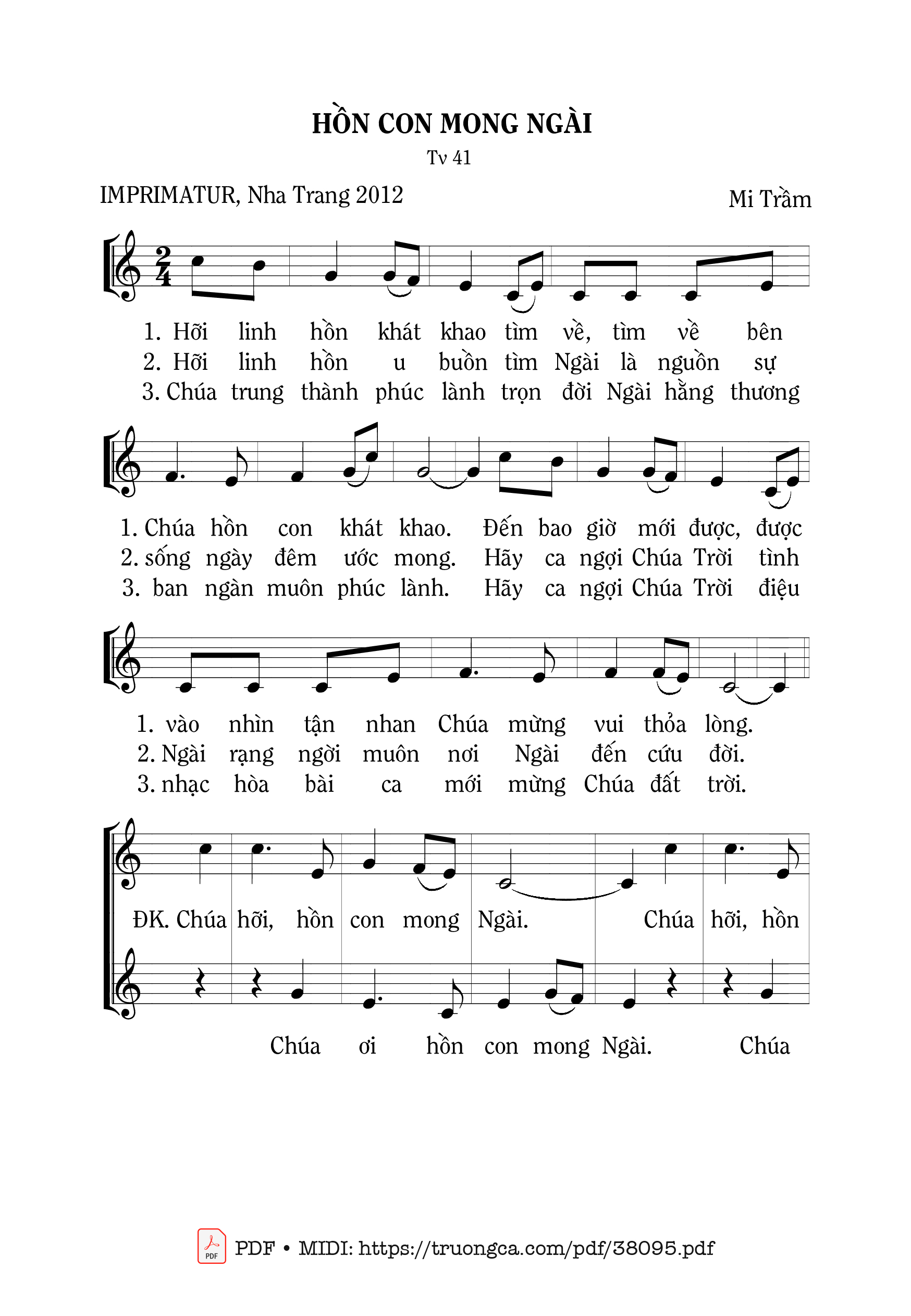 Trang 1 của Sheet nhạc PDF bài hát Thánh Vịnh 91, Hồn Con Mong Ngài - Mi Trầm