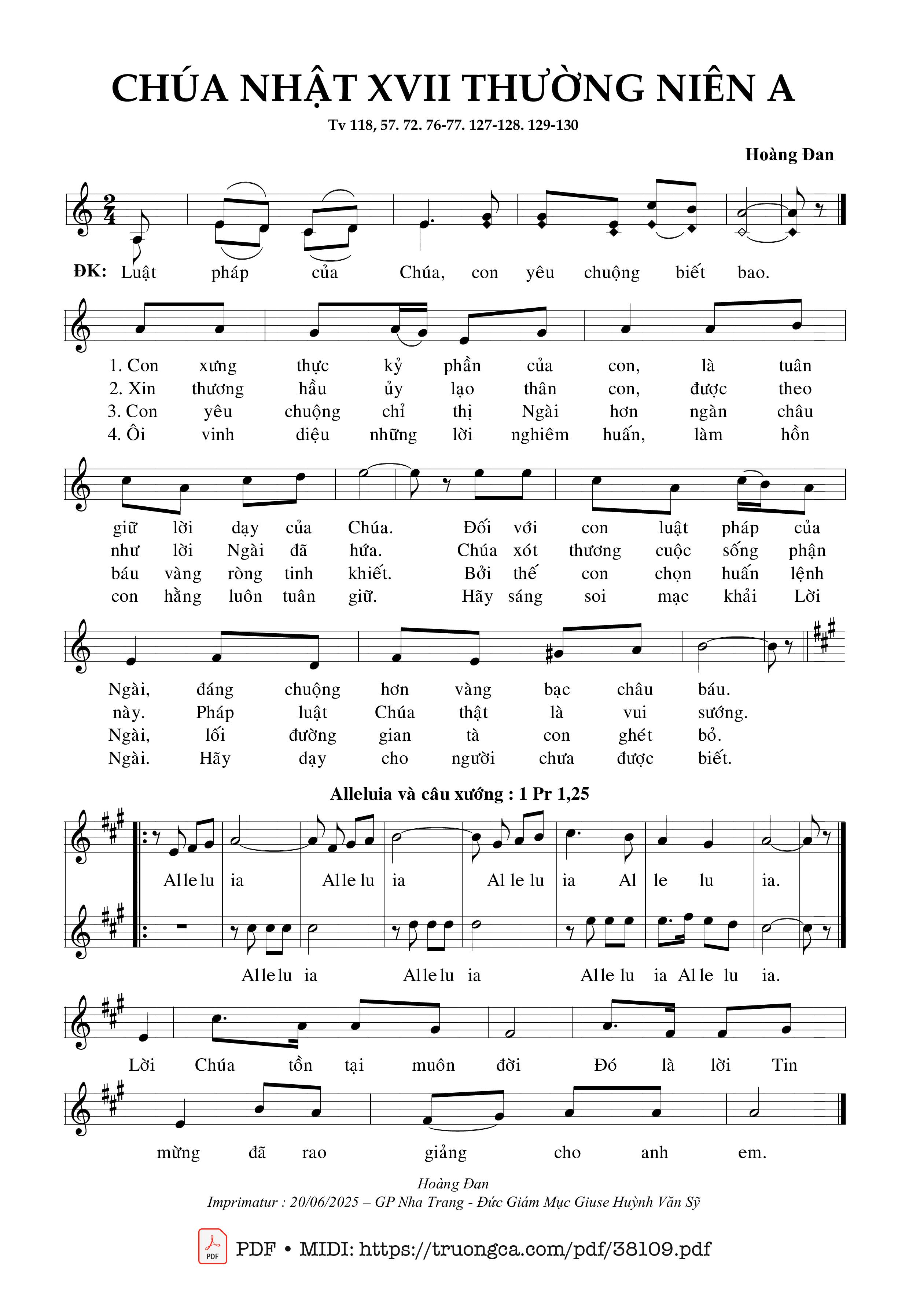 Trang 1 của Sheet nhạc PDF bài hát Thánh Vịnh 118, Chúa Nhật 17A Thường Niên - Hoàng Đan