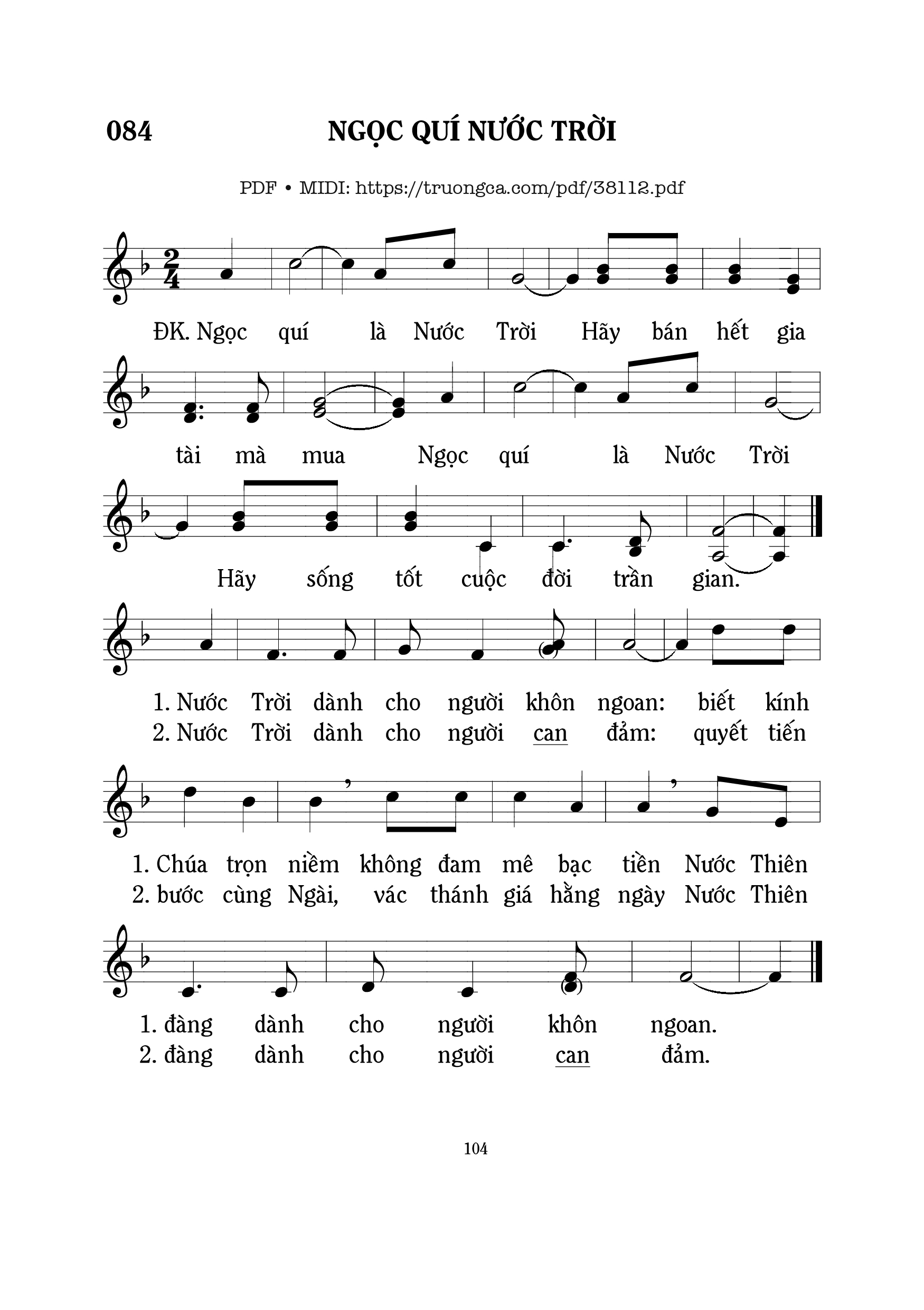 Trang 1 của Sheet nhạc PDF bài hát Ngọc Quí Nước Trời - Mi Trầm