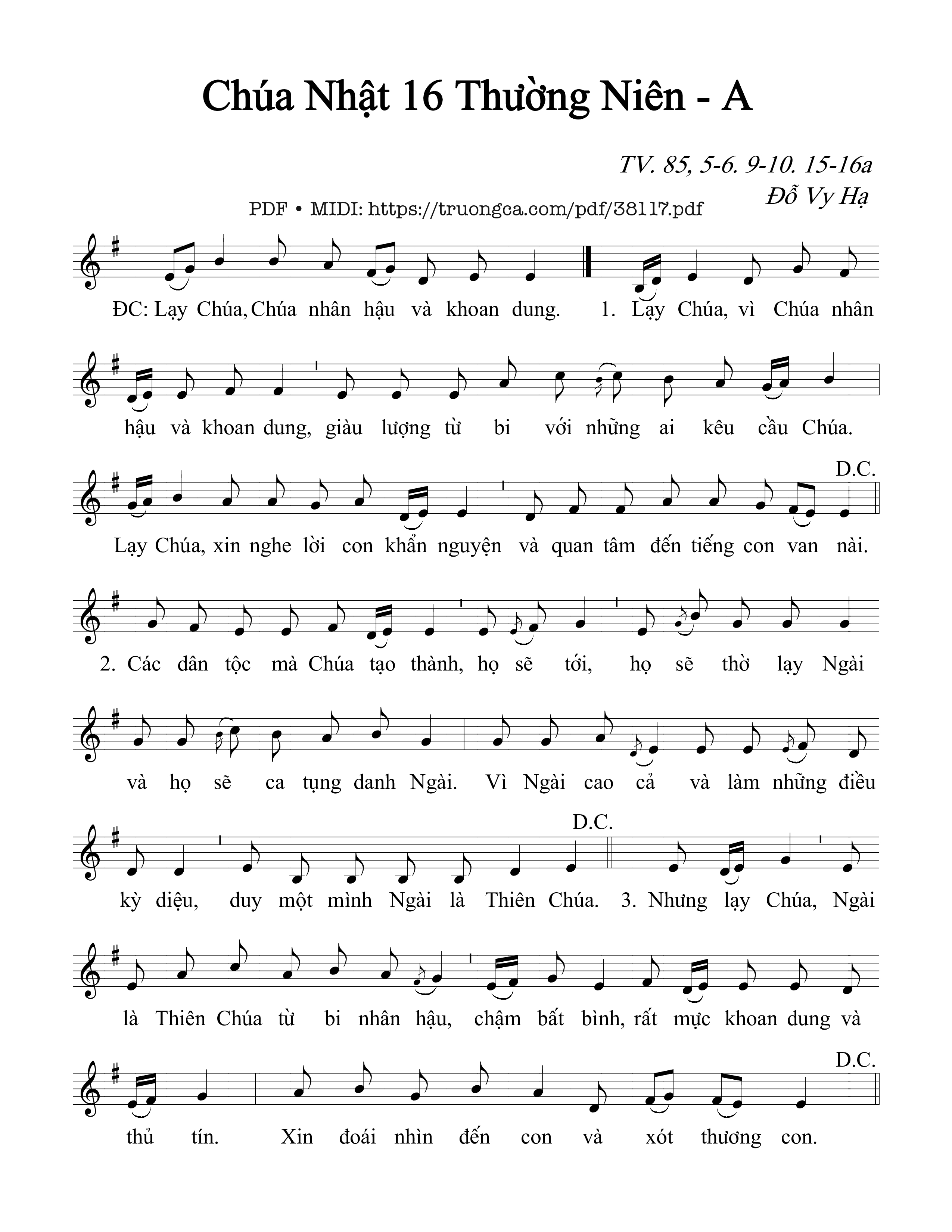 Trang 1 của Sheet nhạc PDF bài hát Thánh Vịnh 85, Chúa Nhật 16A Thường Niên - Đỗ Vy Hạ
