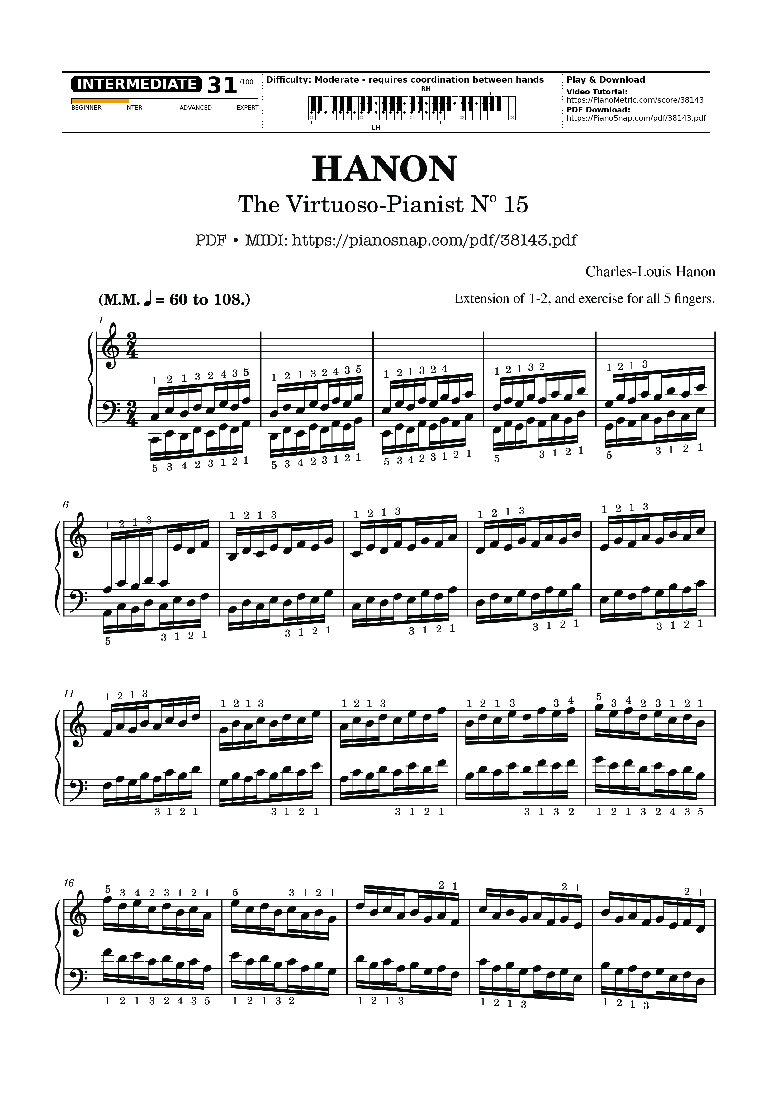 Trang 1 của Sheet nhạc PDF bài hát Hanon - The Virtuoso Pianist No. 15 - Charles-Louis Hanon
