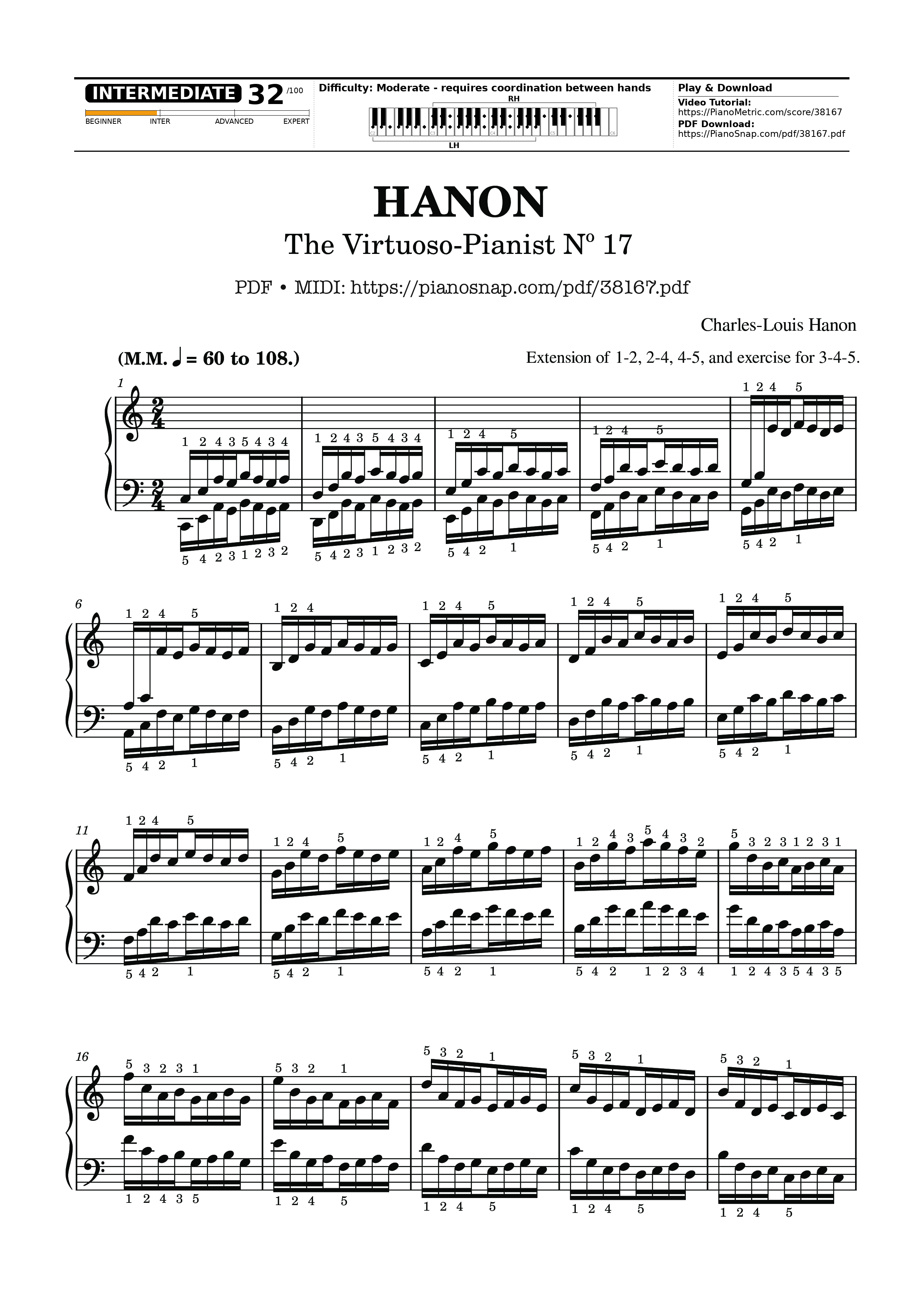 Trang 1 của Sheet nhạc PDF bài hát Hanon - The Virtuoso Pianist No. 17 - Charles-Louis Hanon