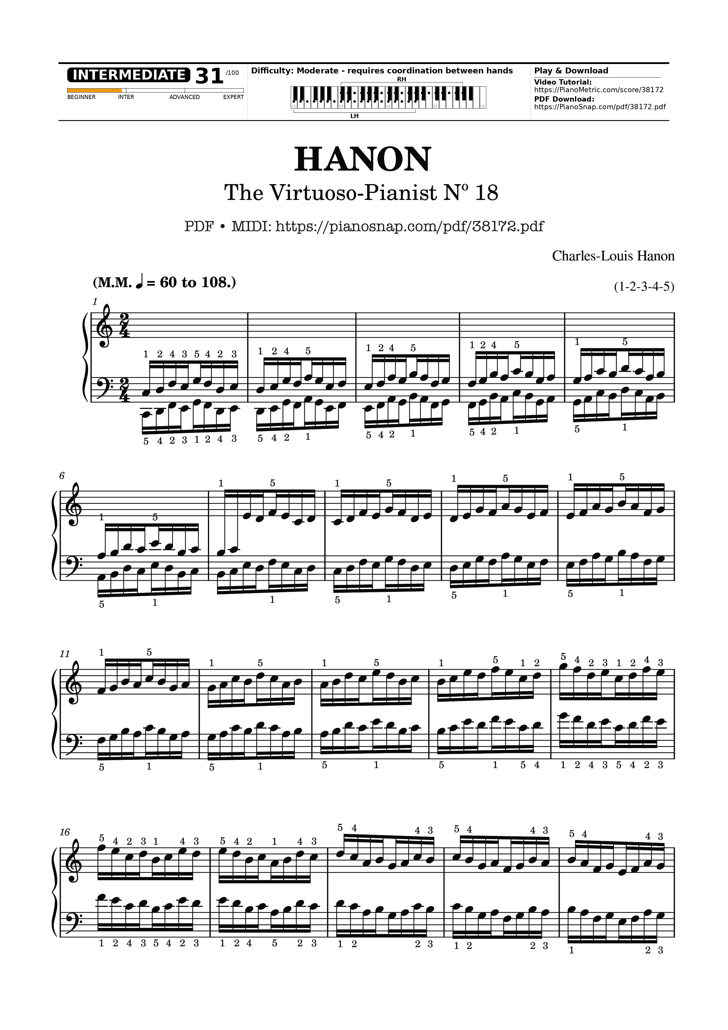 Trang 1 của Sheet nhạc PDF bài hát Hanon - The Virtuoso Pianist No. 18 - Charles-Louis Hanon