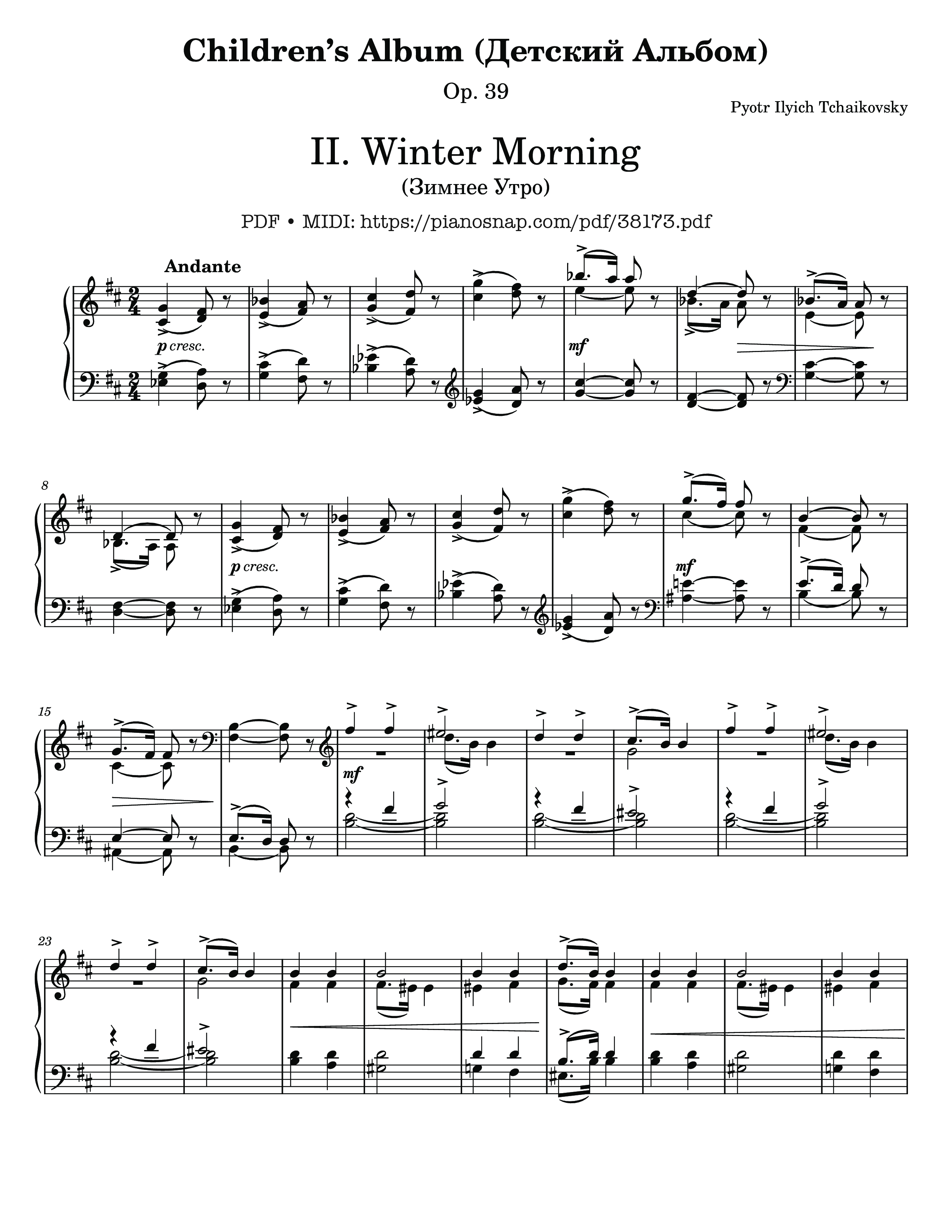 Trang 1 của Sheet nhạc PDF bài hát Winter Morning, Tchaikovsky, Album for the young - Pyotr Ilyich Tchaikovsky