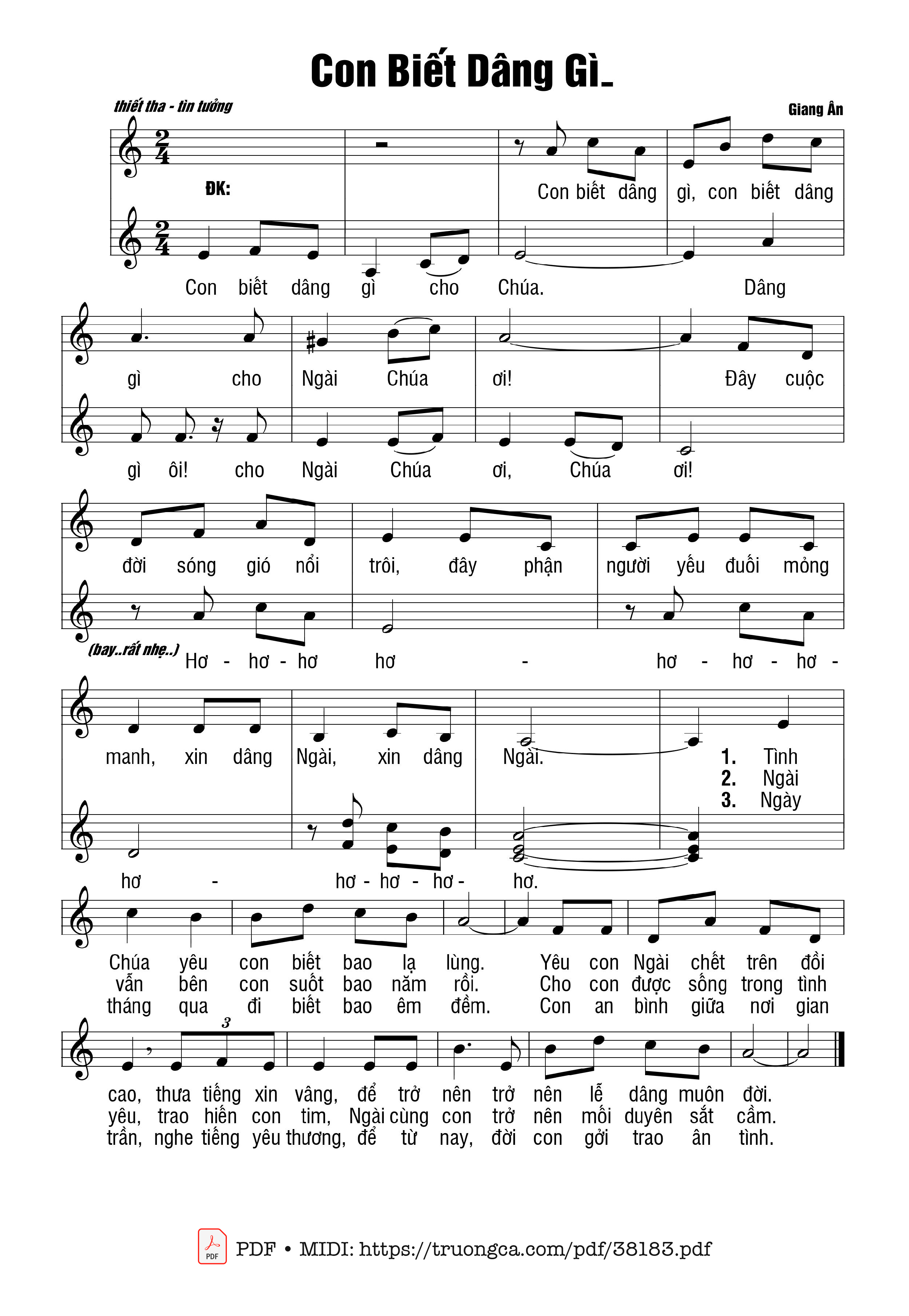 Trang 1 của Sheet nhạc PDF bài hát Con Biết Dâng Gì - Giang Ân