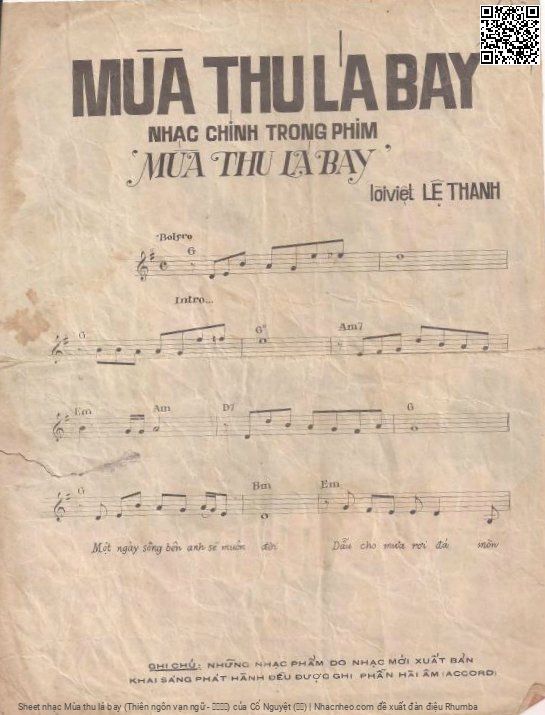 Trang 3 của Sheet nhạc PDF bài hát Mùa thu lá bay (Thiên ngôn vạn ngữ - 千言万语) - Cổ Nguyệt (古月)