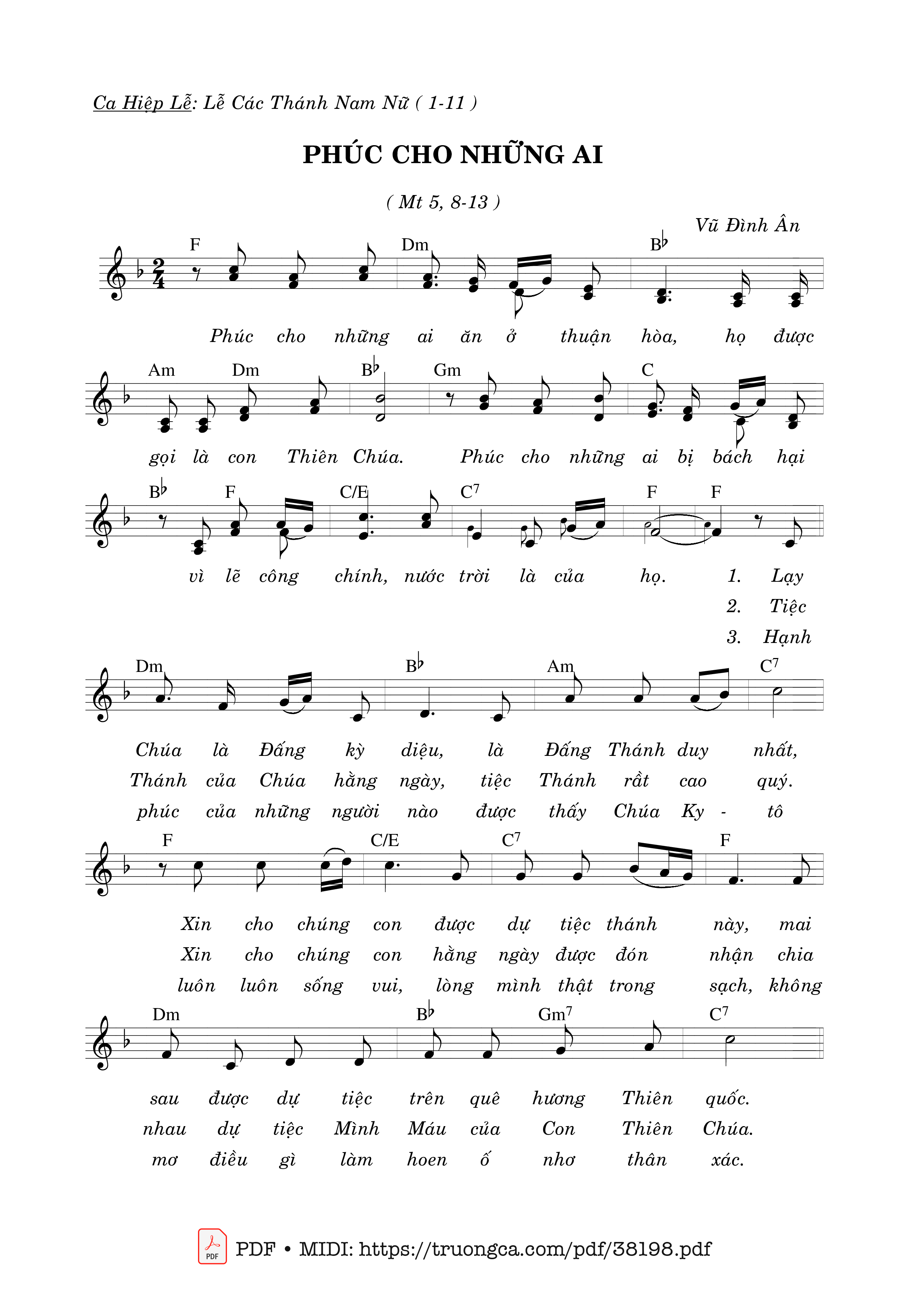 Trang 1 của Sheet nhạc PDF bài hát Phúc Cho Những Ai - Vũ Đình Ân