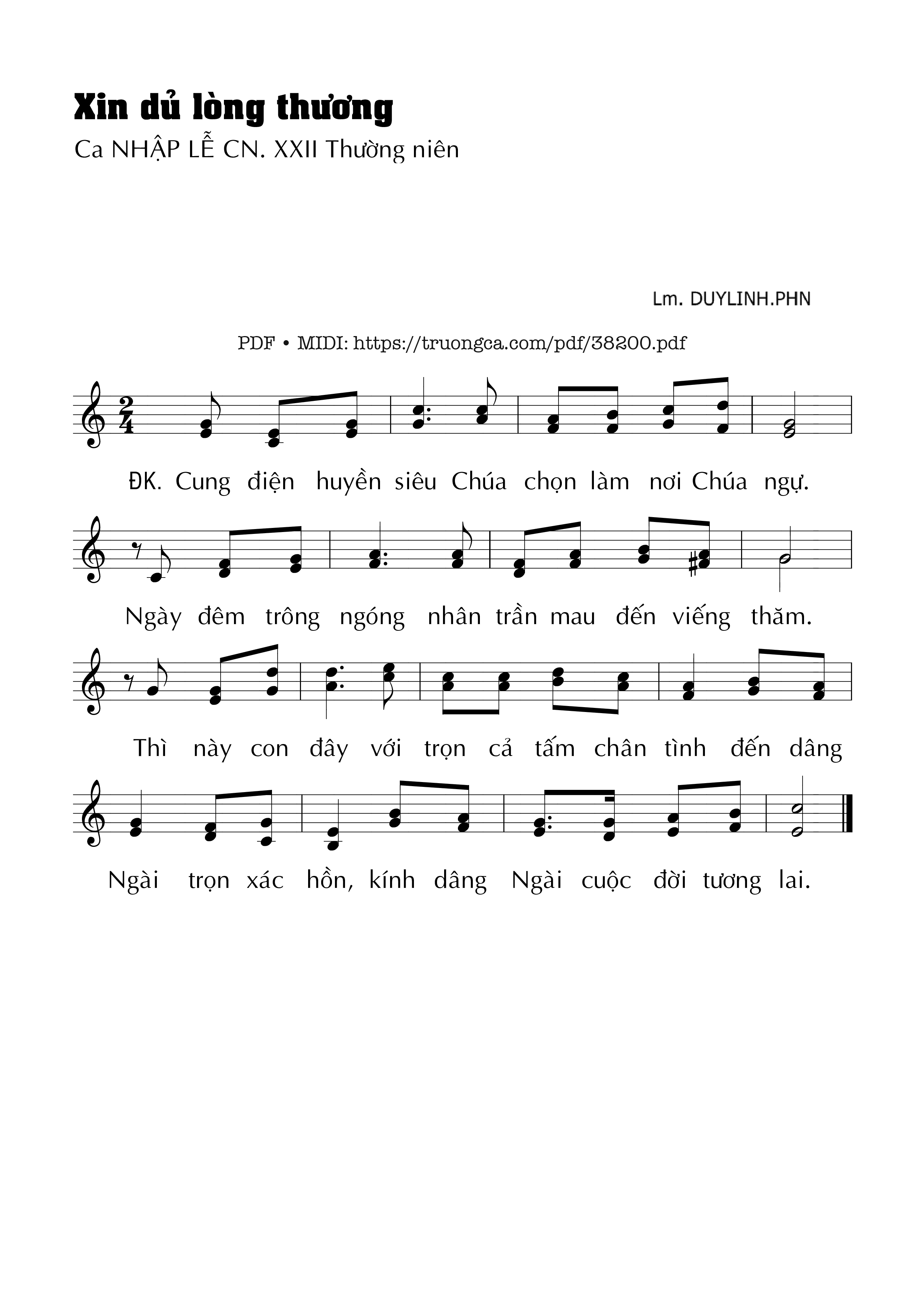Trang 1 của Sheet nhạc PDF bài hát Xin Dủ Lòng Thương - Duy Linh Phn