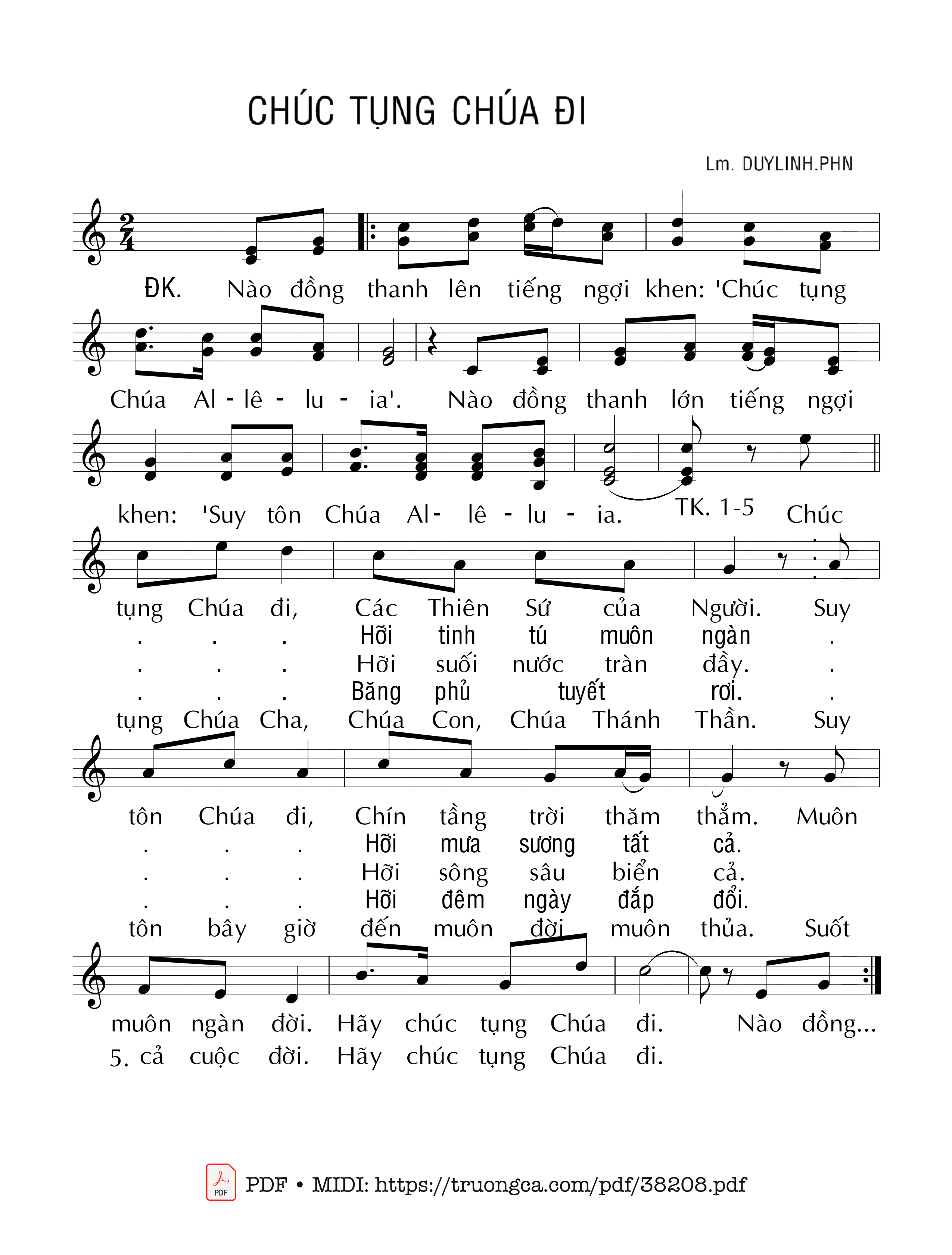 Trang 1 của Sheet nhạc PDF bài hát Chúc Tụng Chúa Đi - Duy Linh Phn