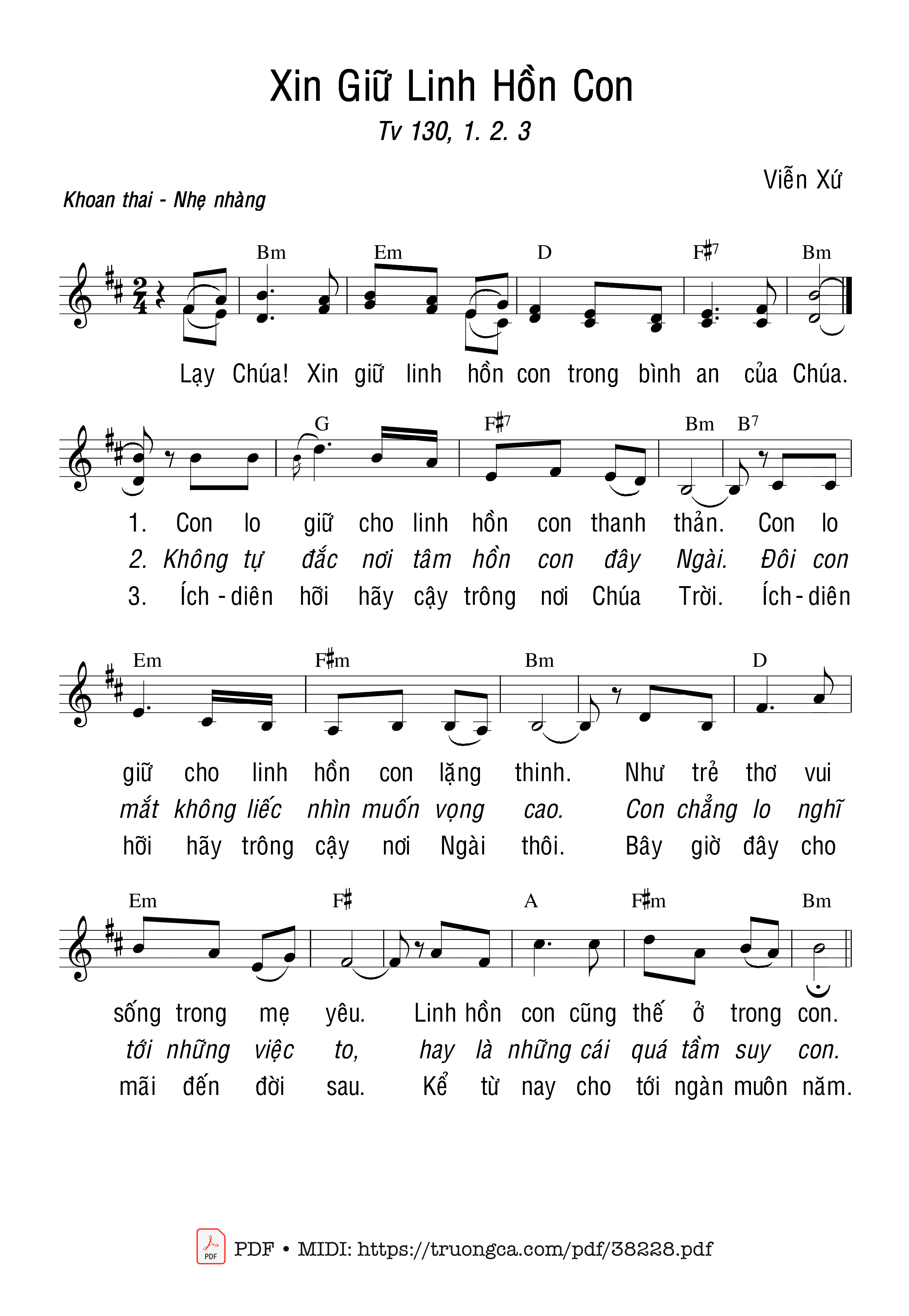 Trang 1 của Sheet nhạc PDF bài hát Thánh Vịnh 130, Xin Giữ Linh Hồn Con - Viễn Xứ