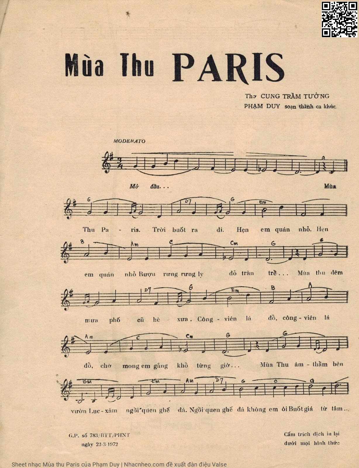 Trang 2 của Sheet nhạc PDF bài hát Mùa thu Paris - Phạm Duy, Mùa  thu Paris. Trời  buốt ra  đi Hẹn  em quán nhỏ