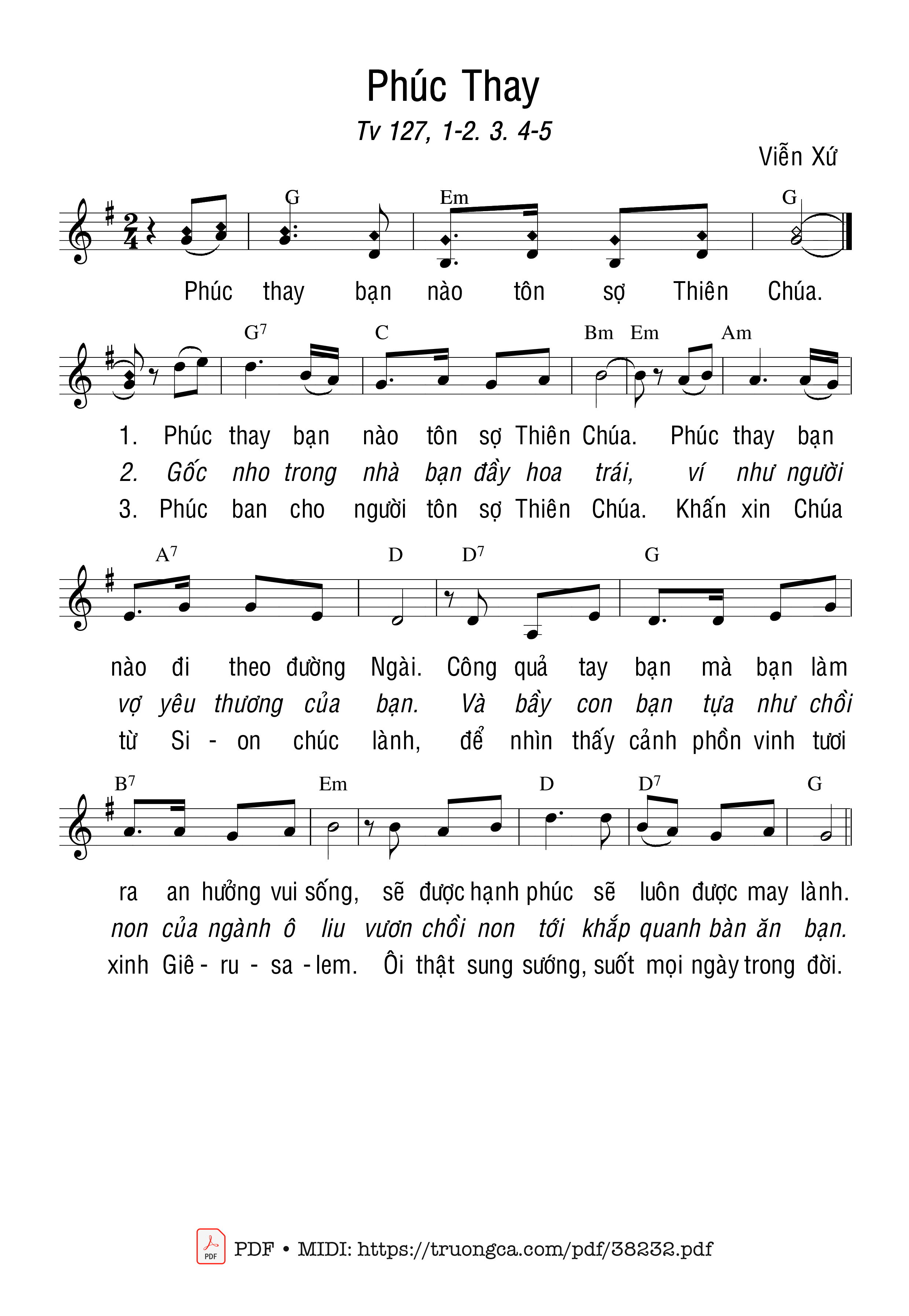 Trang 1 của Sheet nhạc PDF bài hát Thánh Vịnh 127, Phúc Thay - Viễn Xứ