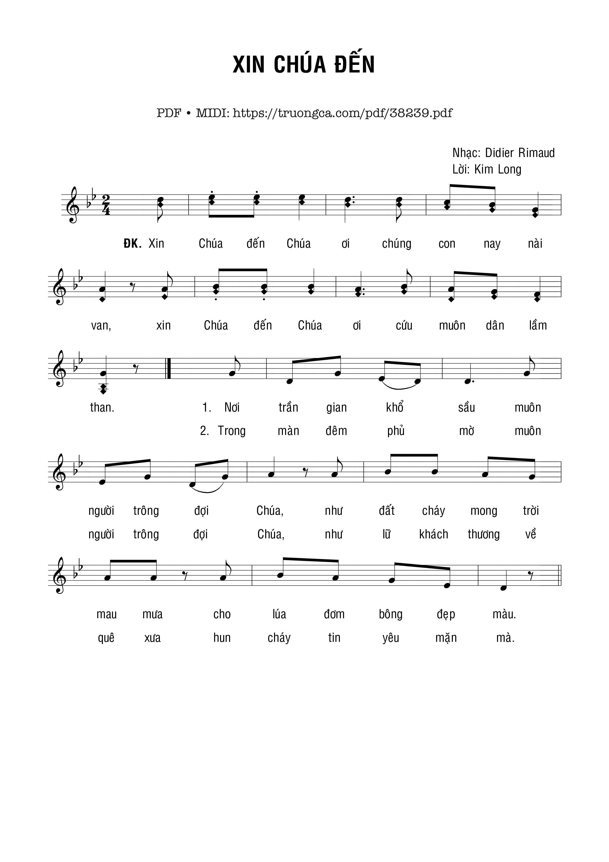 Trang 1 của Sheet nhạc PDF bài hát Xin Chúa Đến - Didier Remaud &Amp; Lời: Kim Long