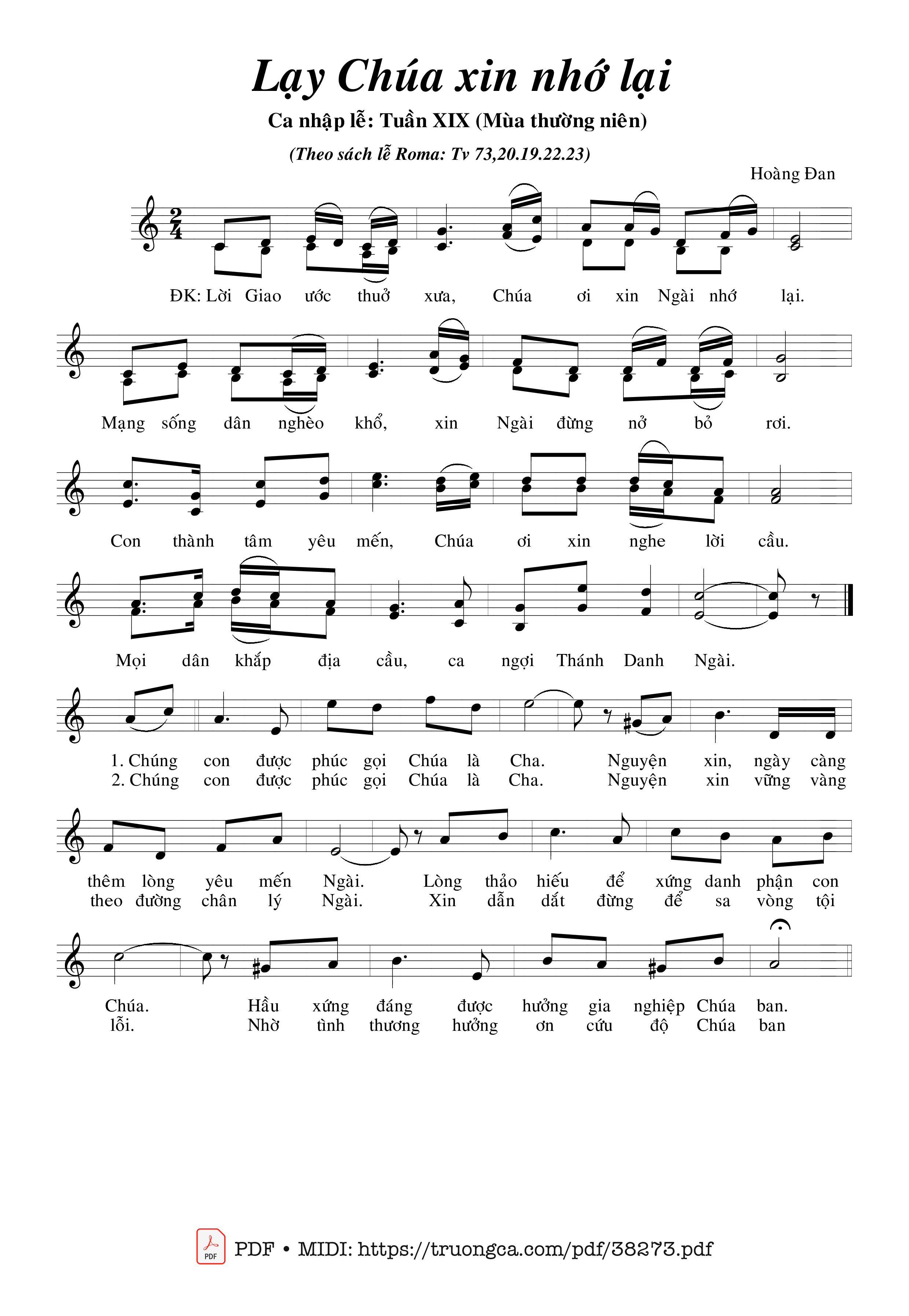 Trang 1 của Sheet nhạc PDF bài hát Thánh Vịnh 73, Lạy Chúa Xin Nhớ Lại - Hoàng Đan