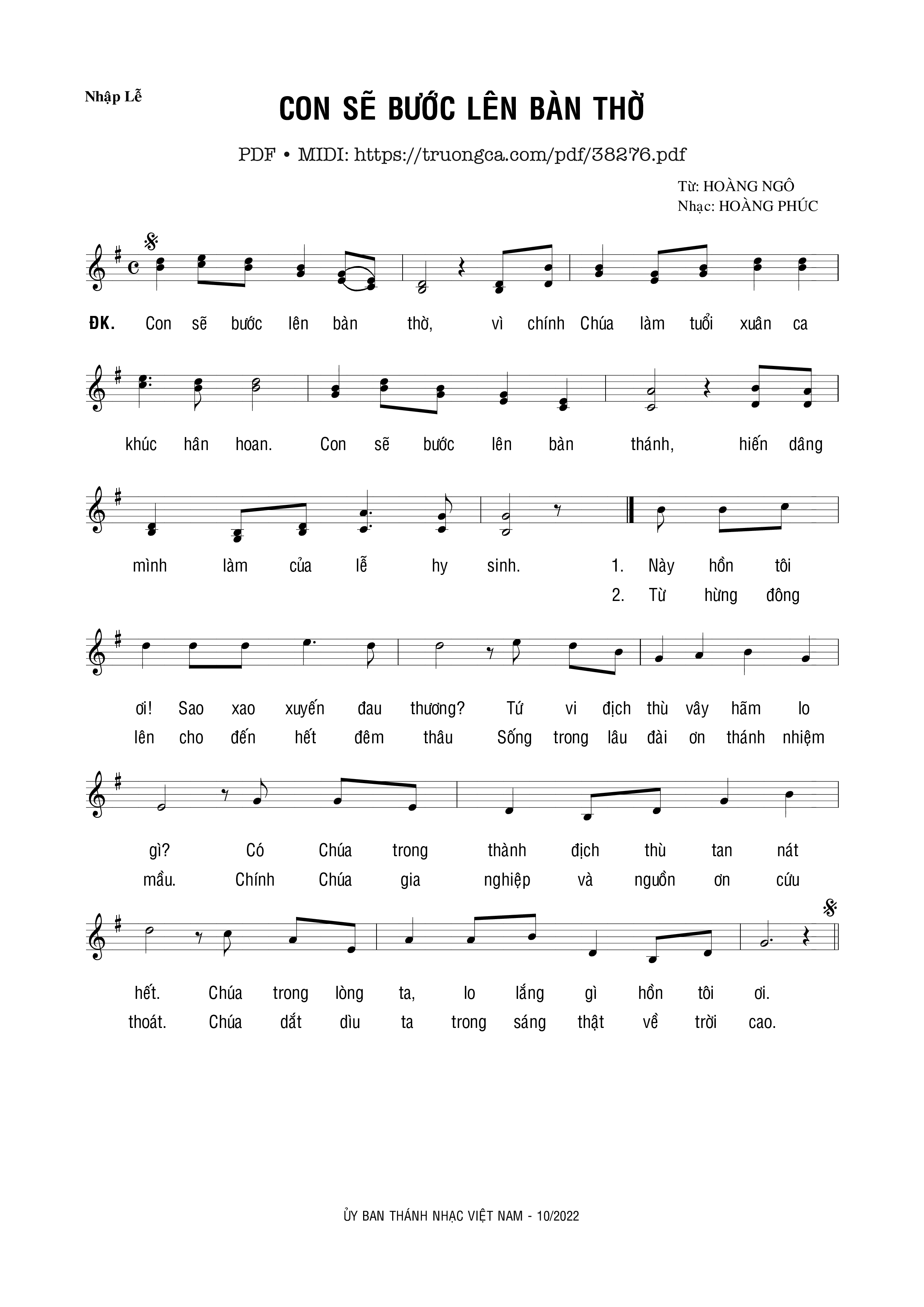 Trang 1 của Sheet nhạc PDF bài hát Con Sẽ Bước Lên Bàn Thờ - Hoàng Ngô &Amp; Hoàng Phúc
