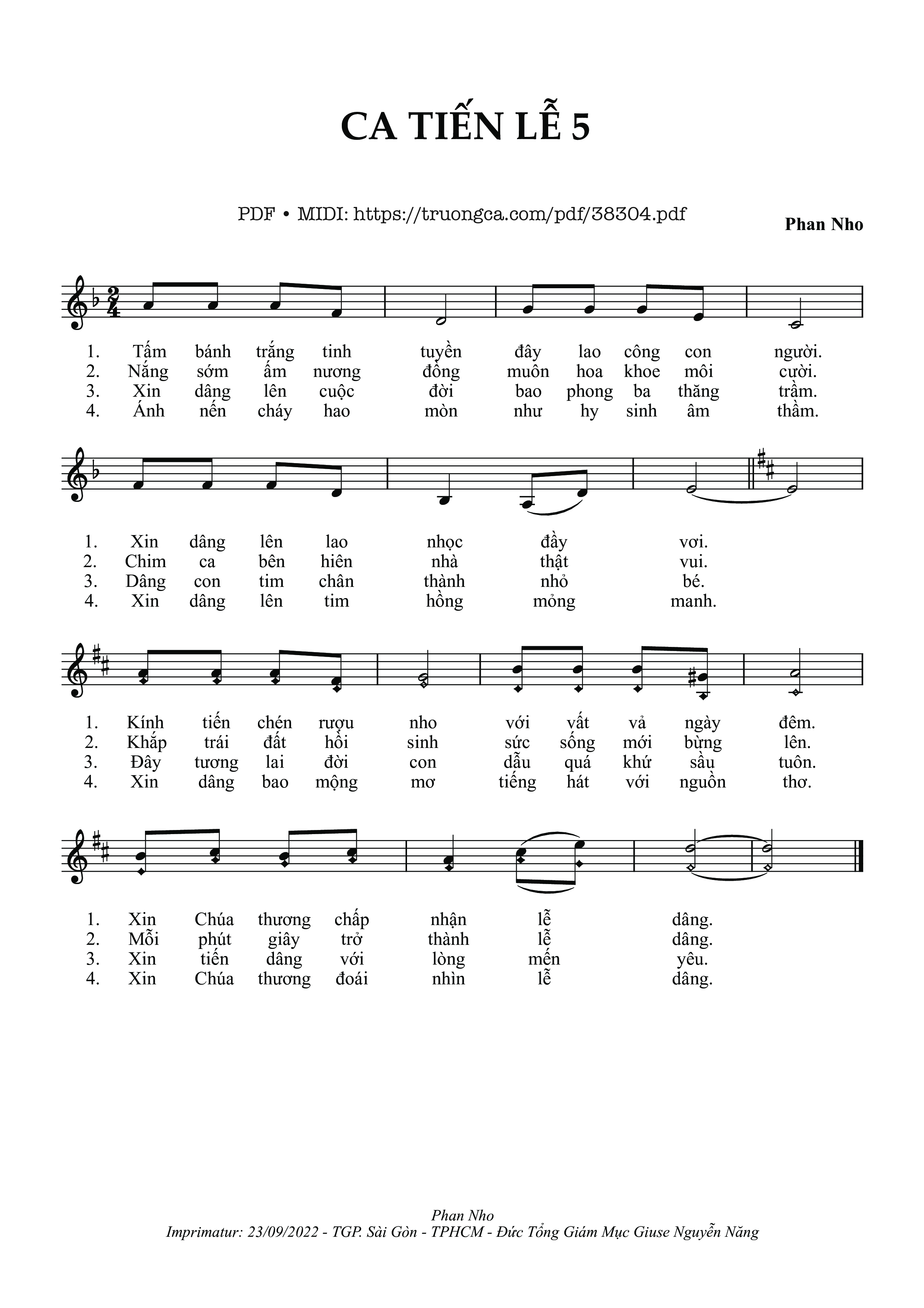 Trang 1 của Sheet nhạc PDF bài hát Ca Tiến Lễ 5 - Phan Nho