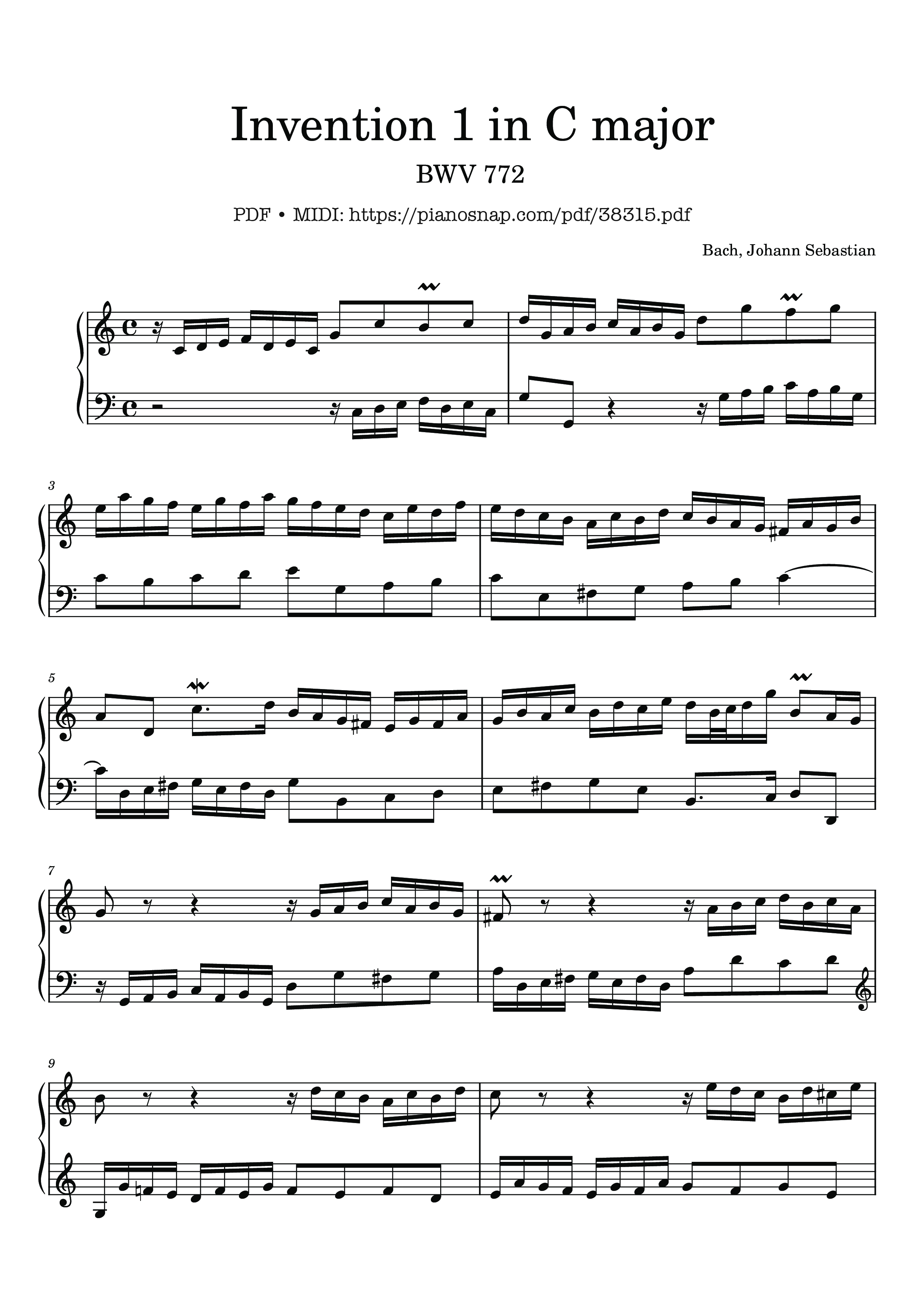 Trang 1 của Sheet nhạc PDF bài hát Invention 1 in C major BWV 772 - Johann Sebastian Bach