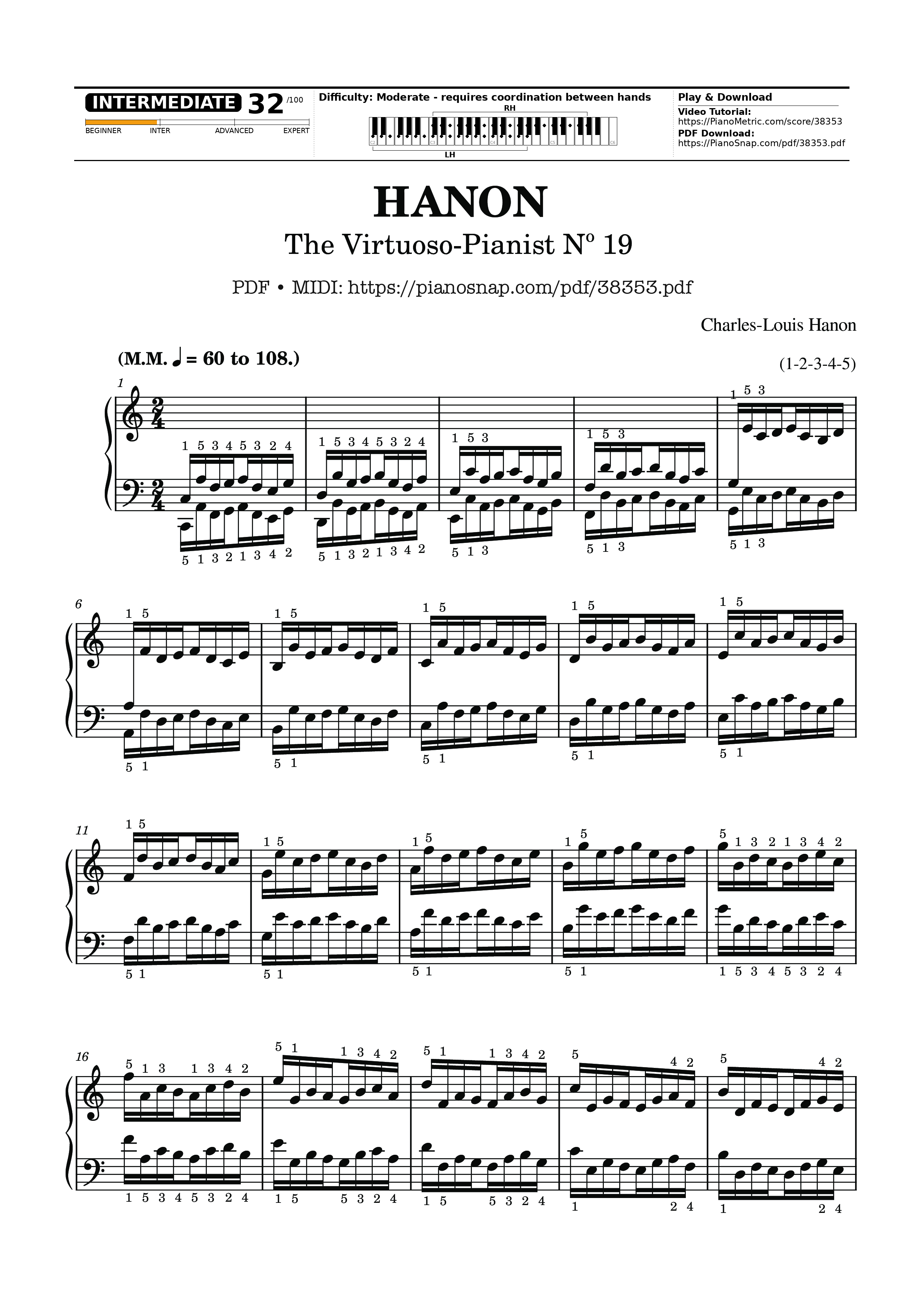 Trang 1 của Sheet nhạc PDF bài hát Hanon - The Virtuoso Pianist No. 19 - Charles-Louis Hanon