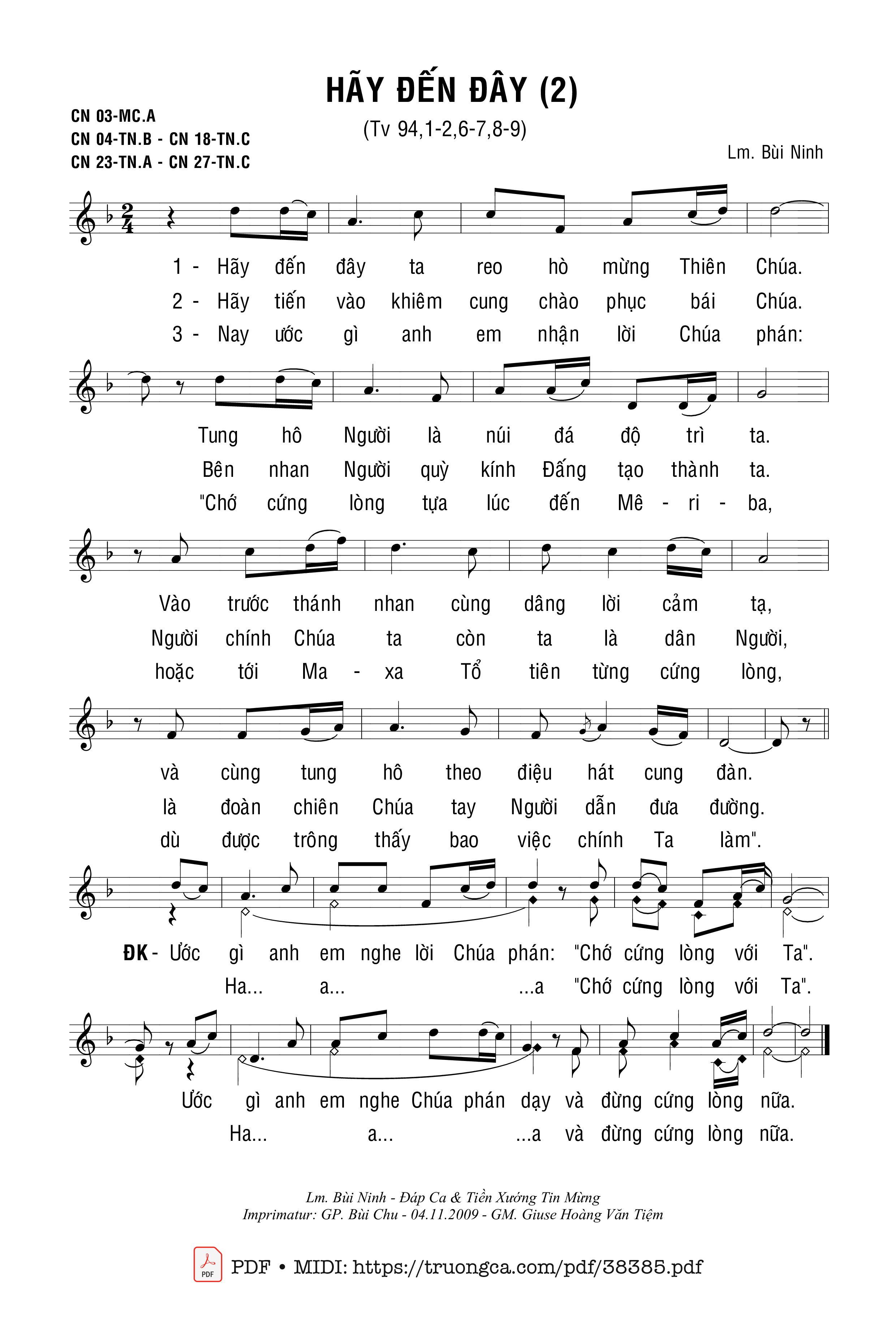 Trang 1 của Sheet nhạc PDF bài hát Thánh Vịnh 94, Hãy Đến Đây 2 - Bùi Ninh