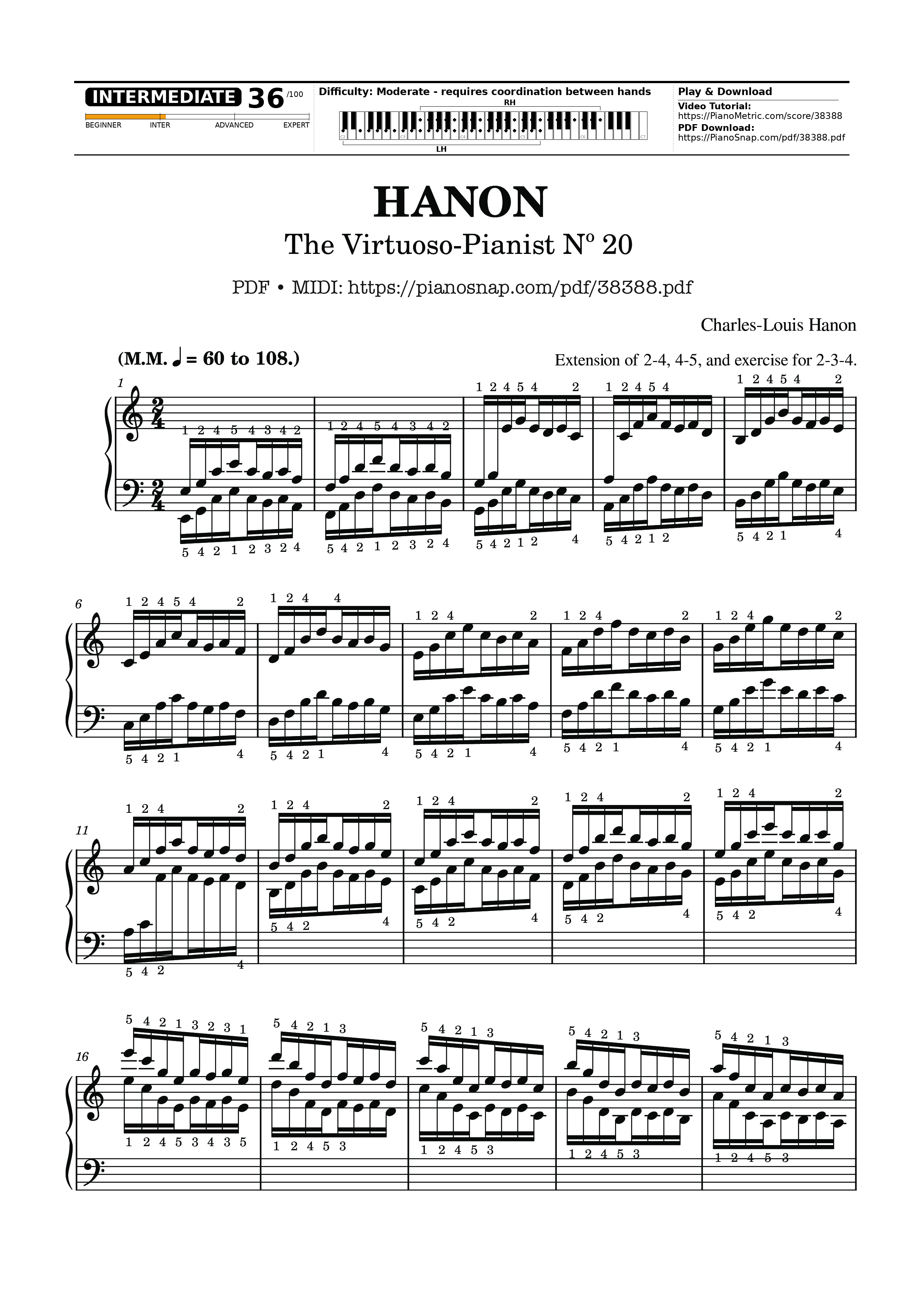 Trang 1 của Sheet nhạc PDF bài hát Hanon - The Virtuoso Pianist No. 20 (End of part 1) - Charles-Louis Hanon