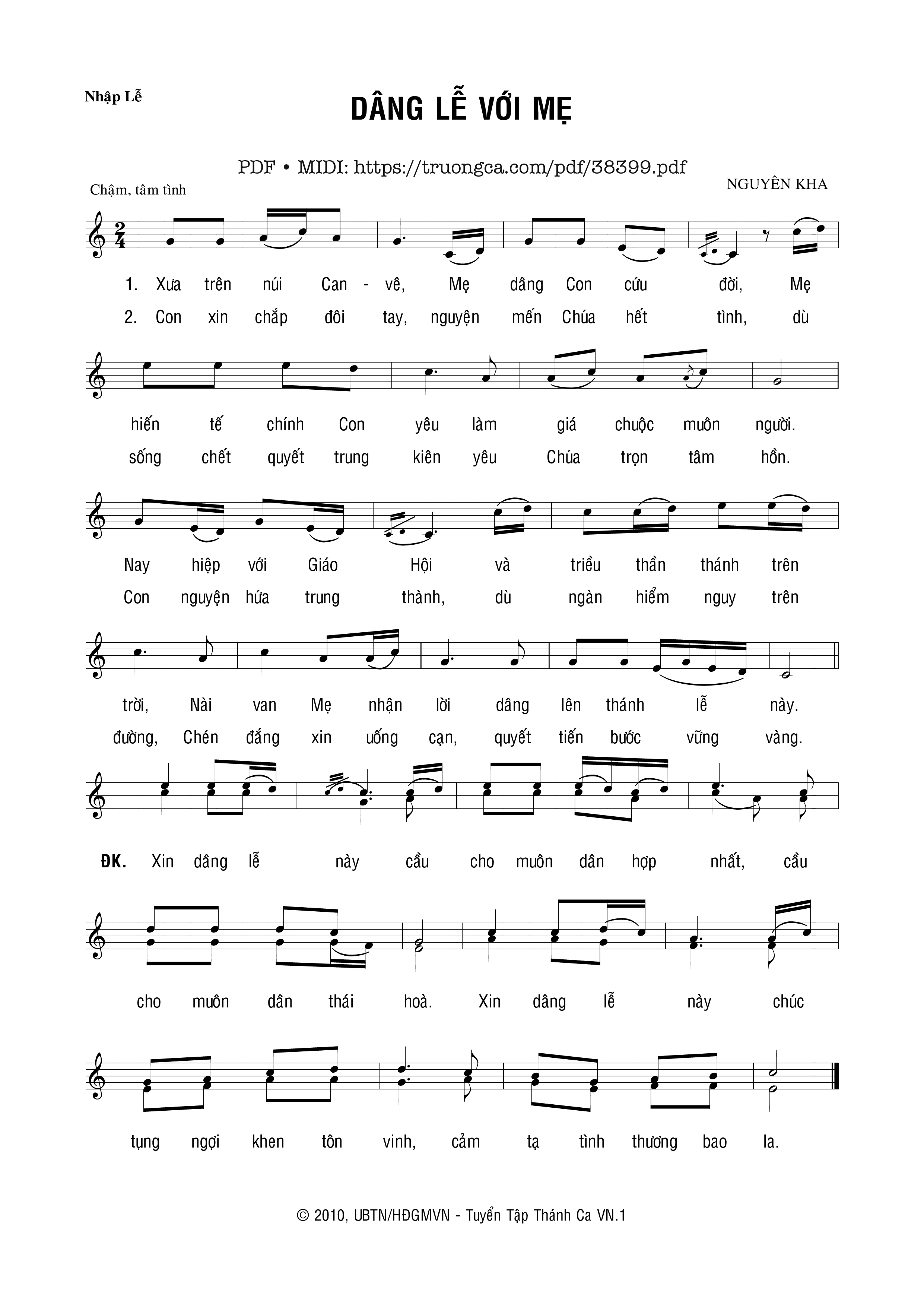 Trang 1 của Sheet nhạc PDF bài hát Dâng Lễ Với Mẹ - Nguyên Kha