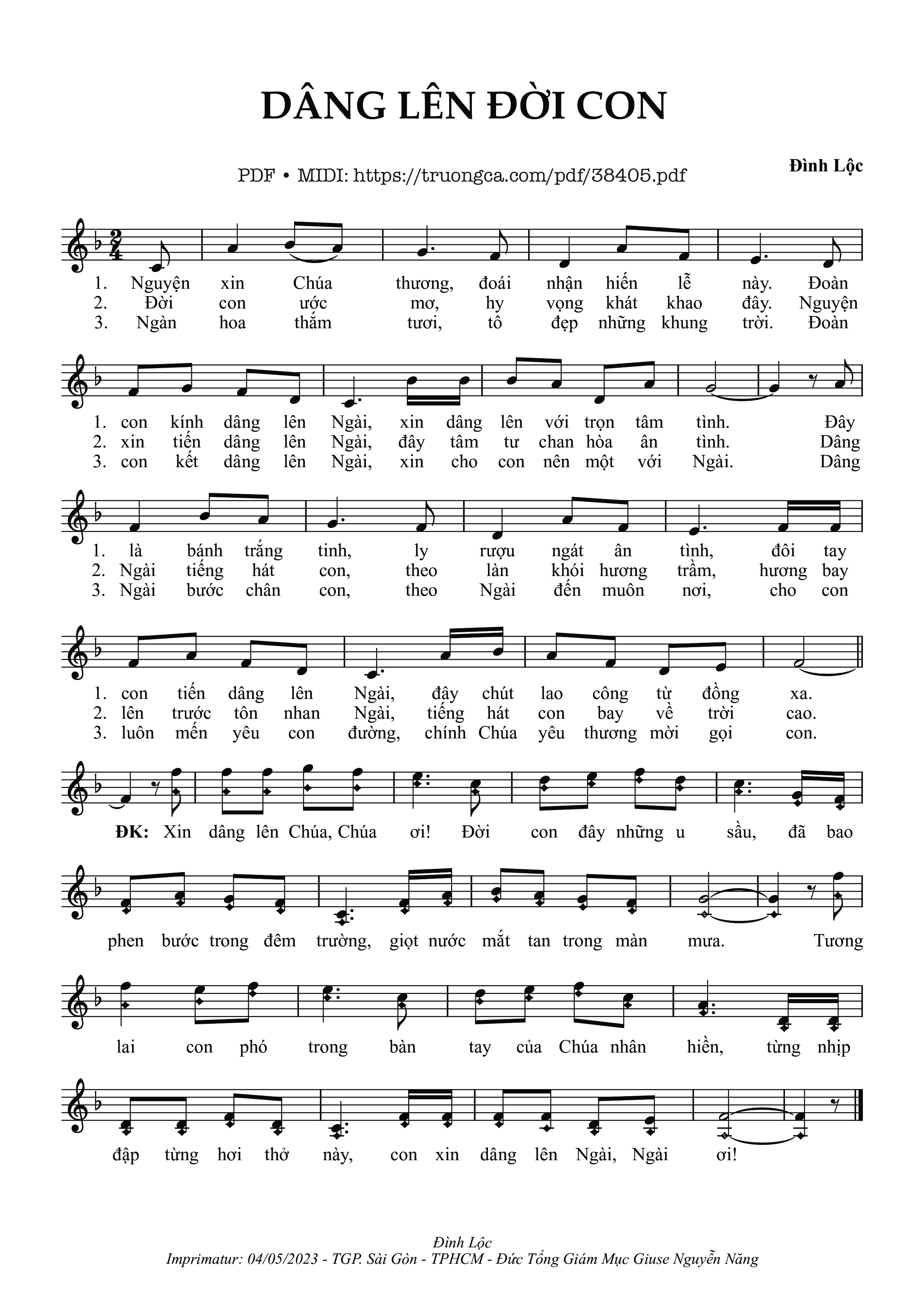 Trang 1 của Sheet nhạc PDF bài hát Dâng Lên Đời Con - Đình Lộc