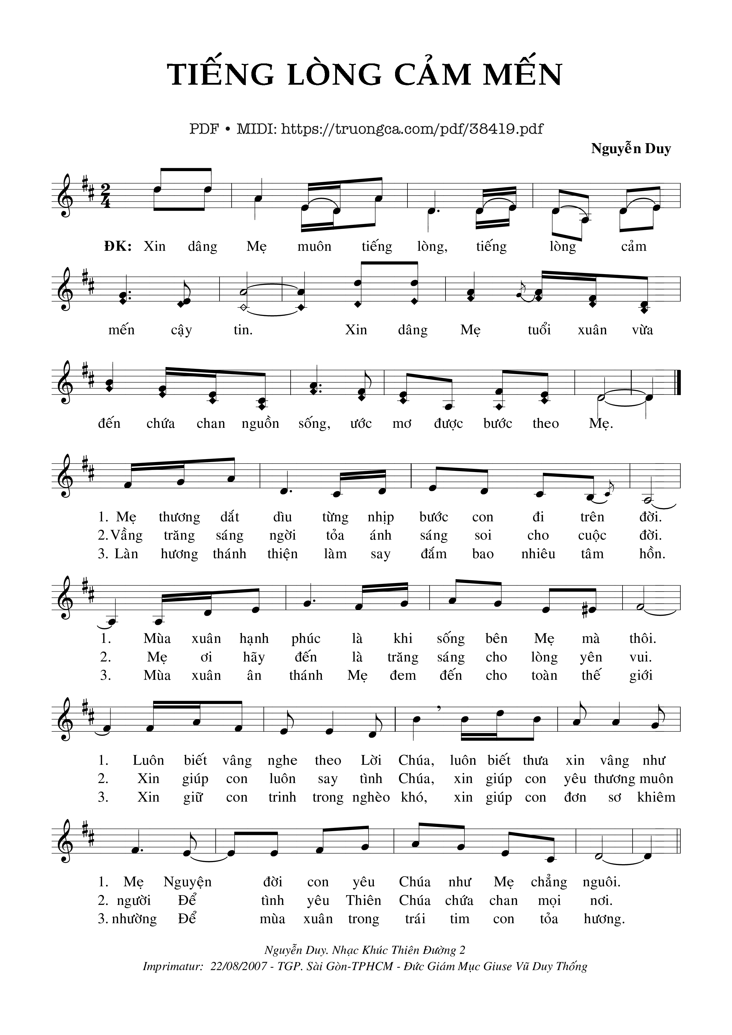Trang 1 của Sheet nhạc PDF bài hát Tiếng Lòng Cảm Mến - Nguyễn Duy