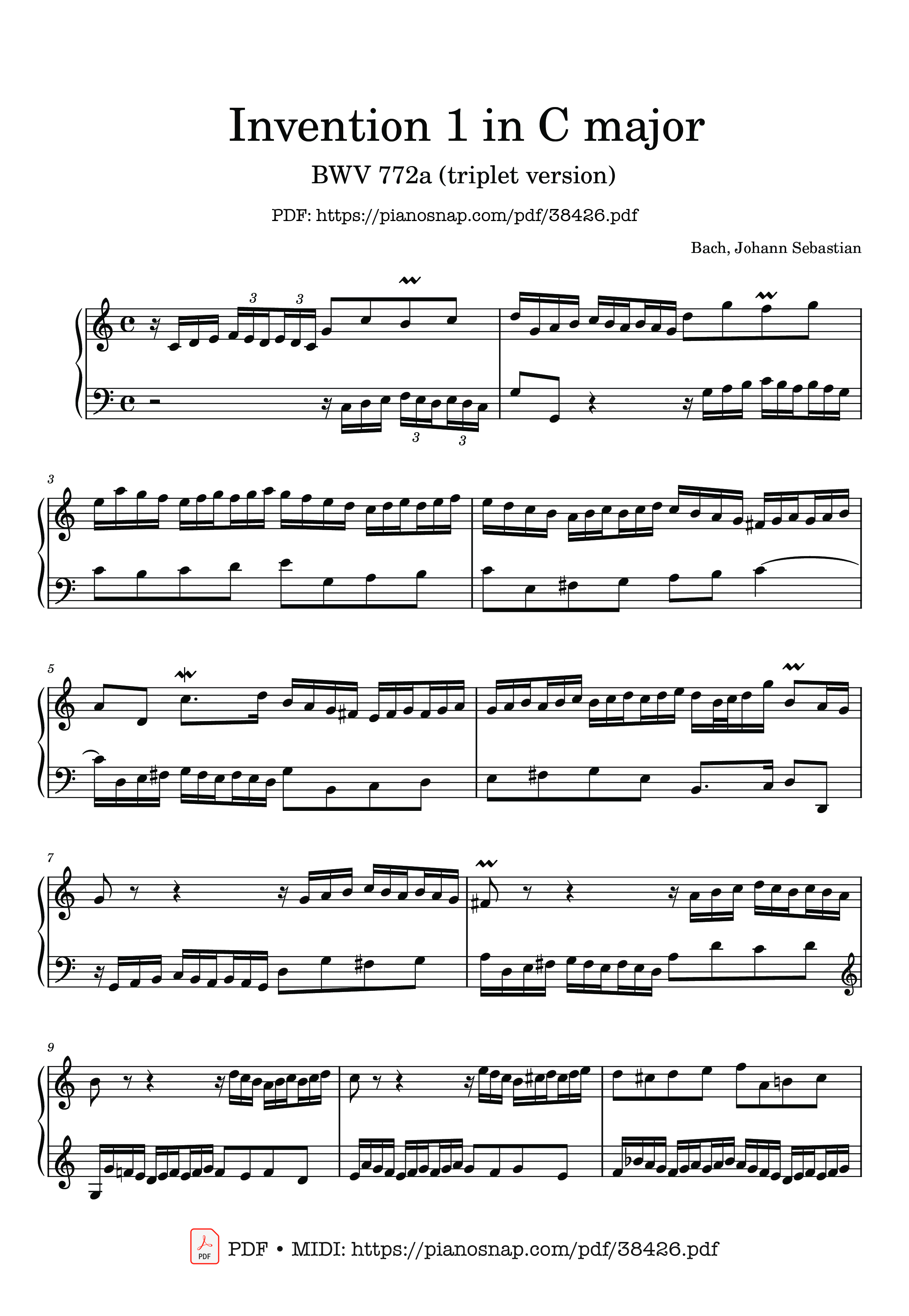 Trang 1 của Sheet nhạc PDF bài hát Invention 1a in C major BWV 772a (triplet version) - Johann Sebastian Bach