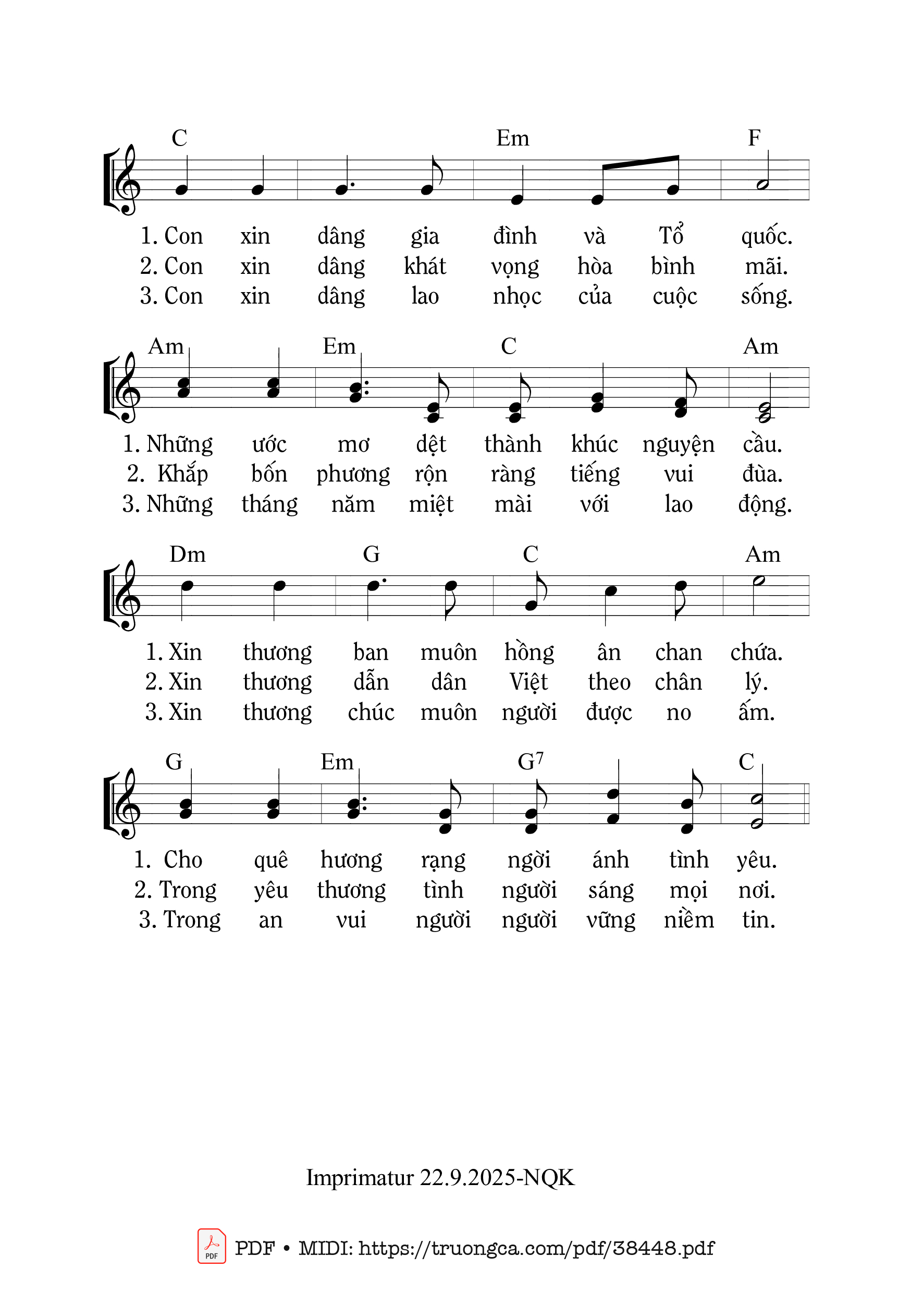 Trang 2 của Sheet nhạc PDF bài hát Lễ Dâng Quê Hương Con - Mi Trầm