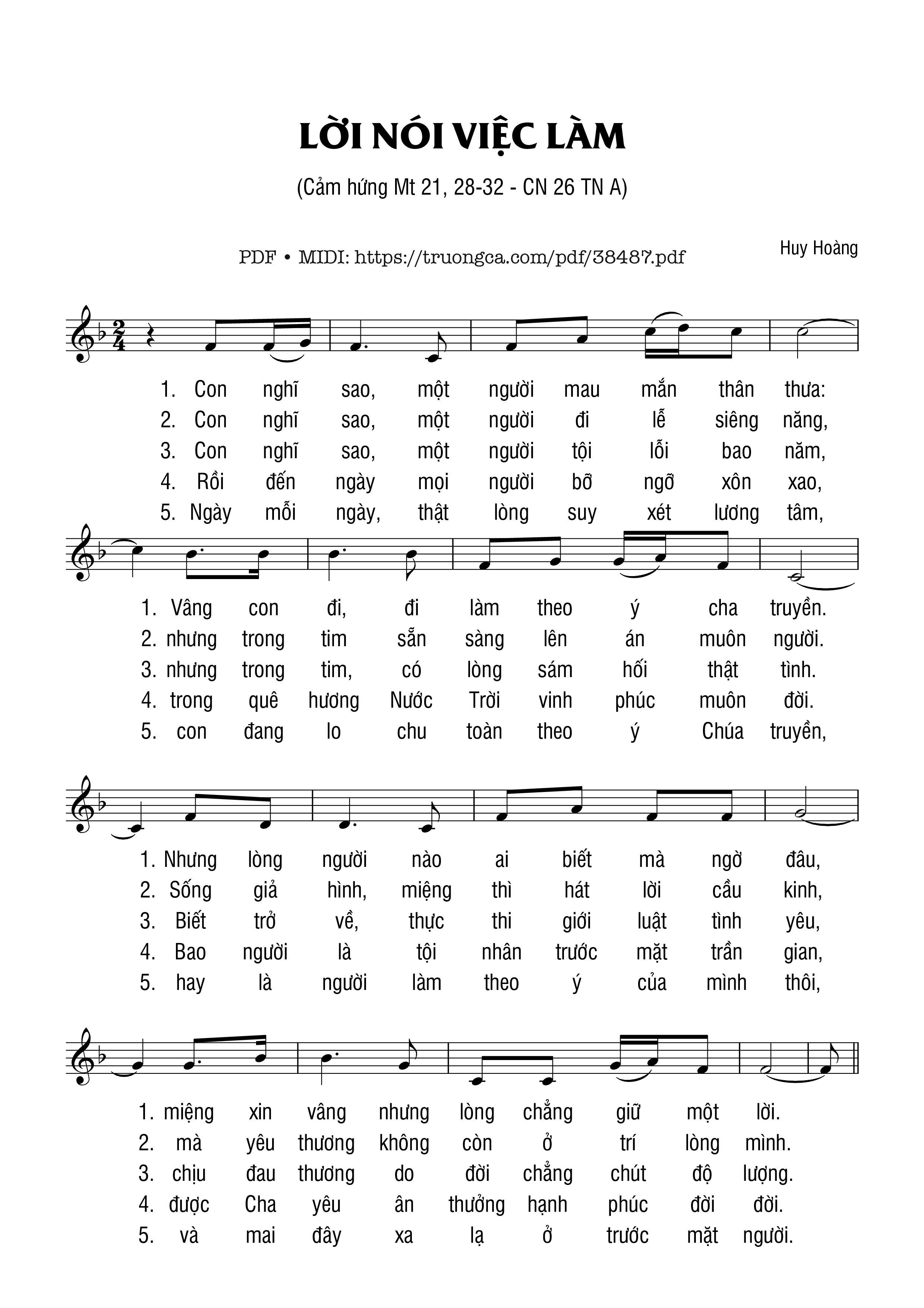 Trang 1 của Sheet nhạc PDF bài hát Lời Nói, Việc Làm - Huy Hoàng