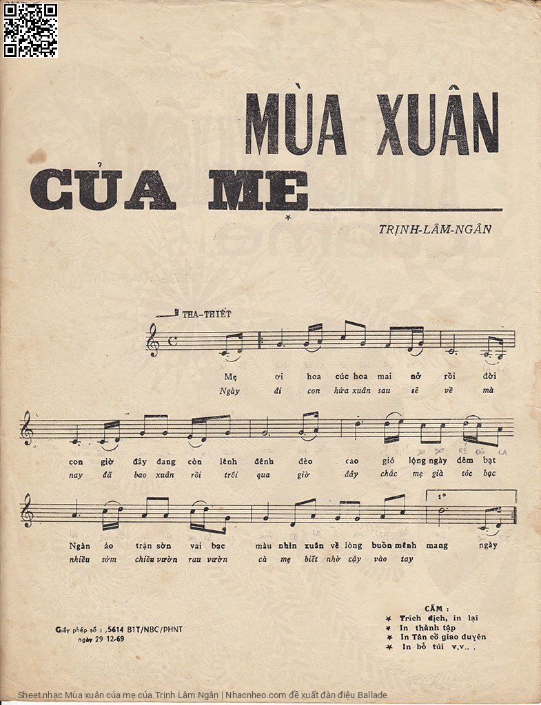 Trang 2 của Sheet nhạc PDF bài hát Mùa xuân của mẹ - Trịnh Lâm Ngân, 1. Mẹ  ơi hoa  cúc hoa mai nở  rồi. Giờ  đây đời  con đang còn lênh  đênh Đèo  cao gió  lộng ngày đêm bạt  ngàn
