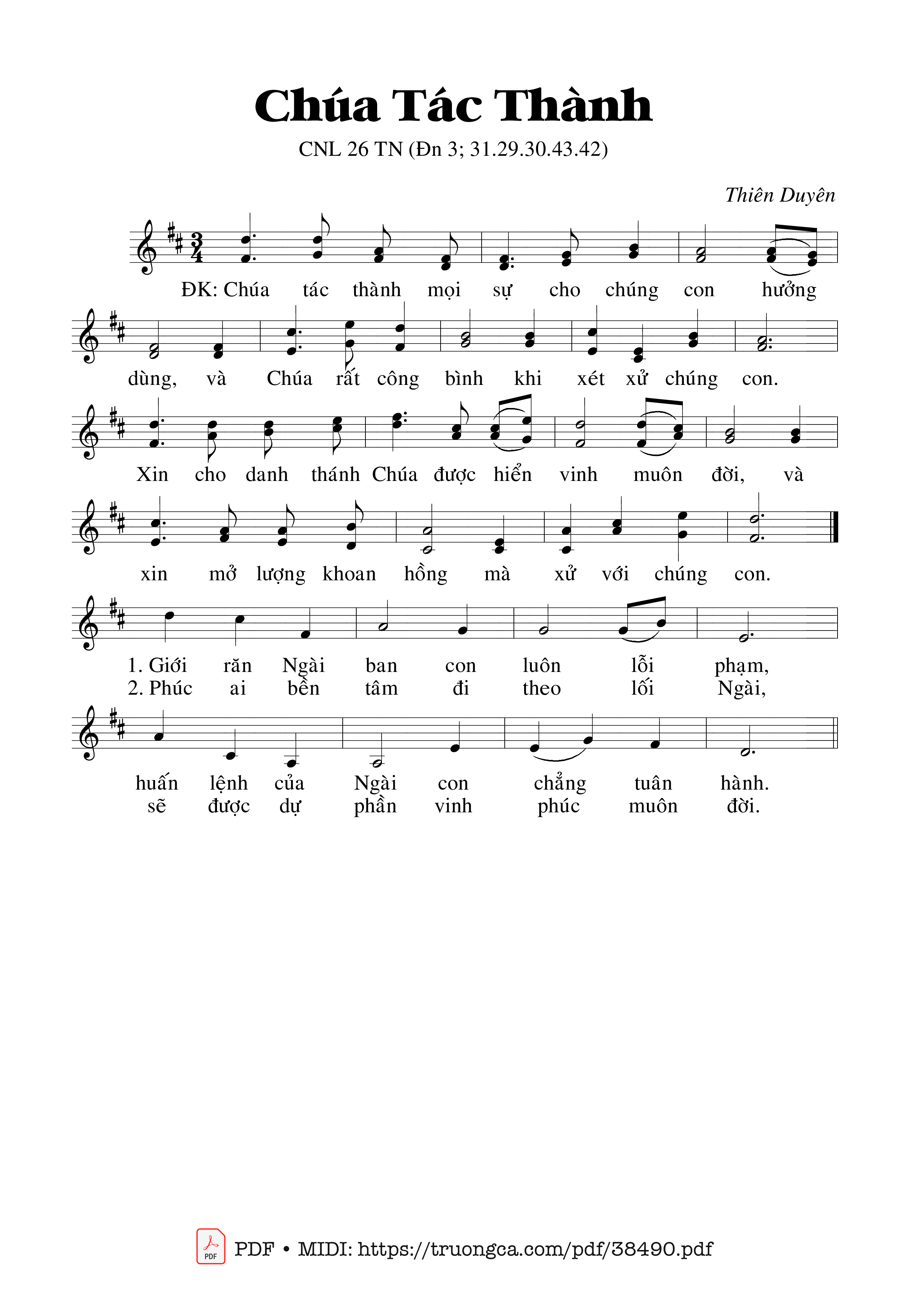 Trang 1 của Sheet nhạc PDF bài hát Chúa Tác Thành (Đan. 3) - Thiên Duyên