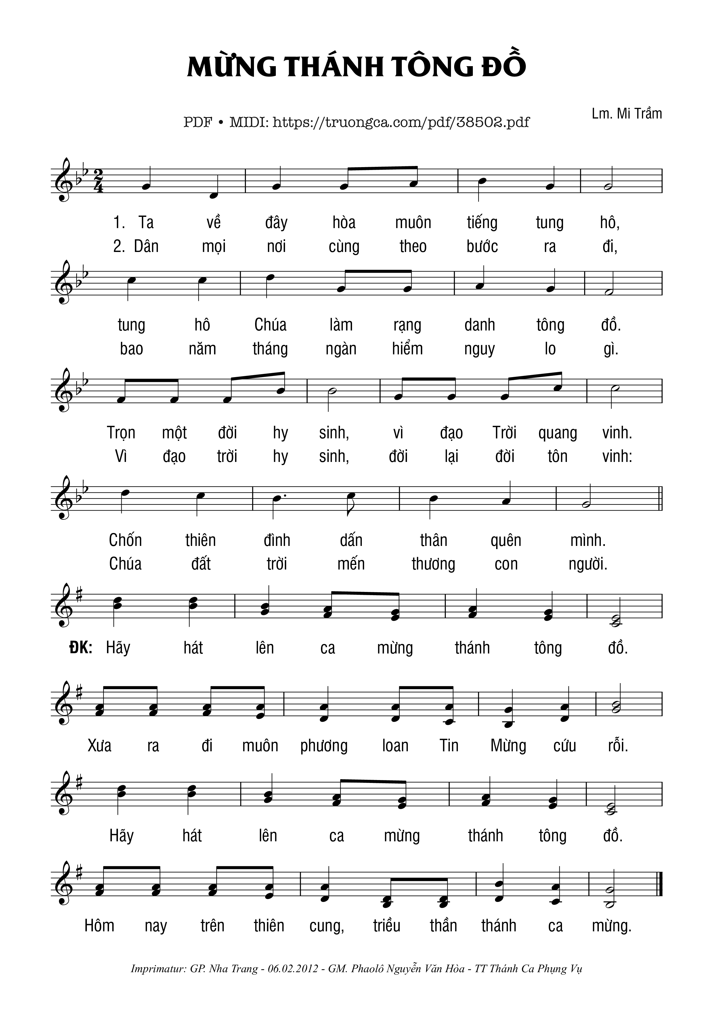 Trang 1 của Sheet nhạc PDF bài hát Mừng Thánh Tông Đồ - Mi Trầm