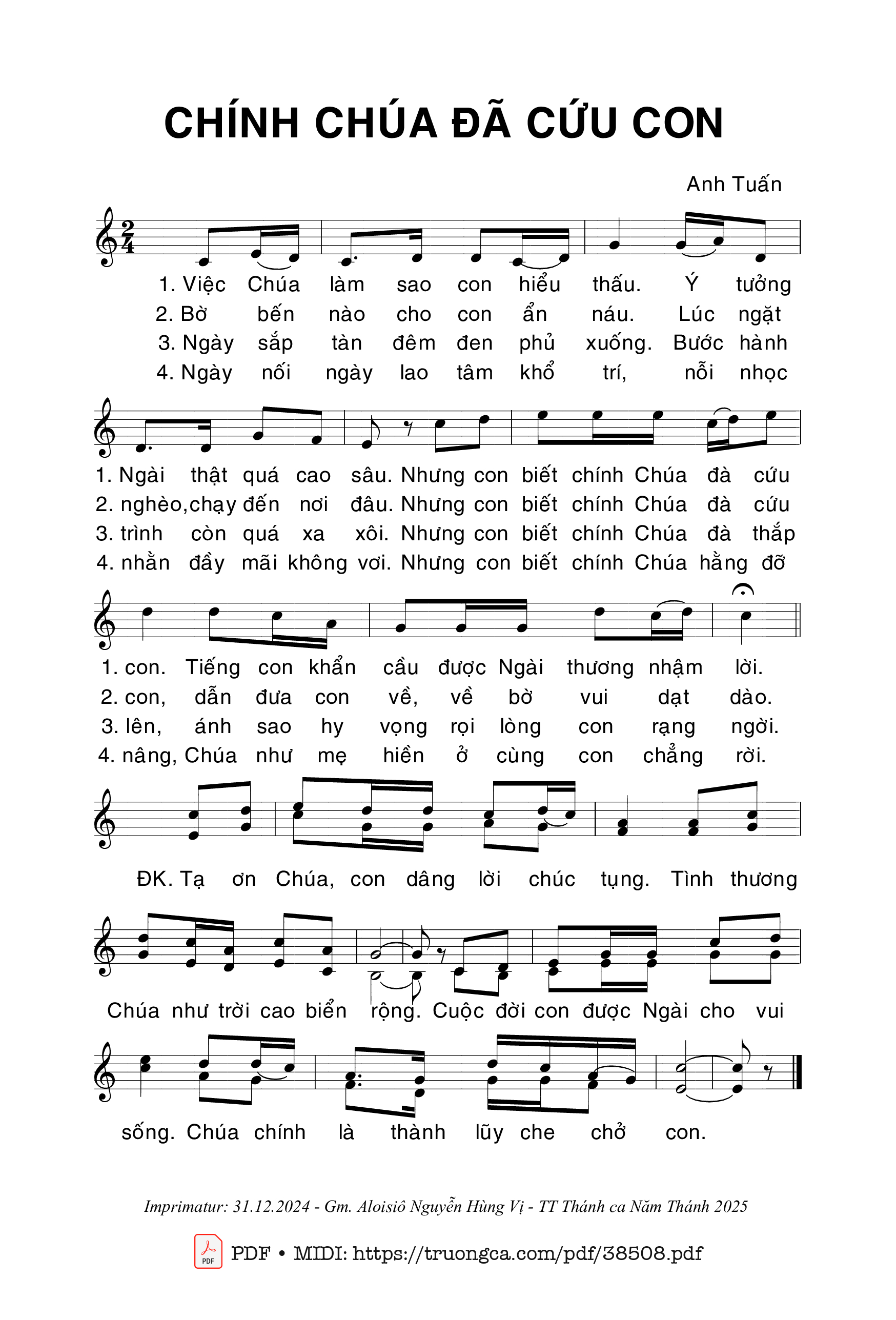 Trang 1 của Sheet nhạc PDF bài hát Chính Chúa Đã Cứu Con - Anh Tuấn