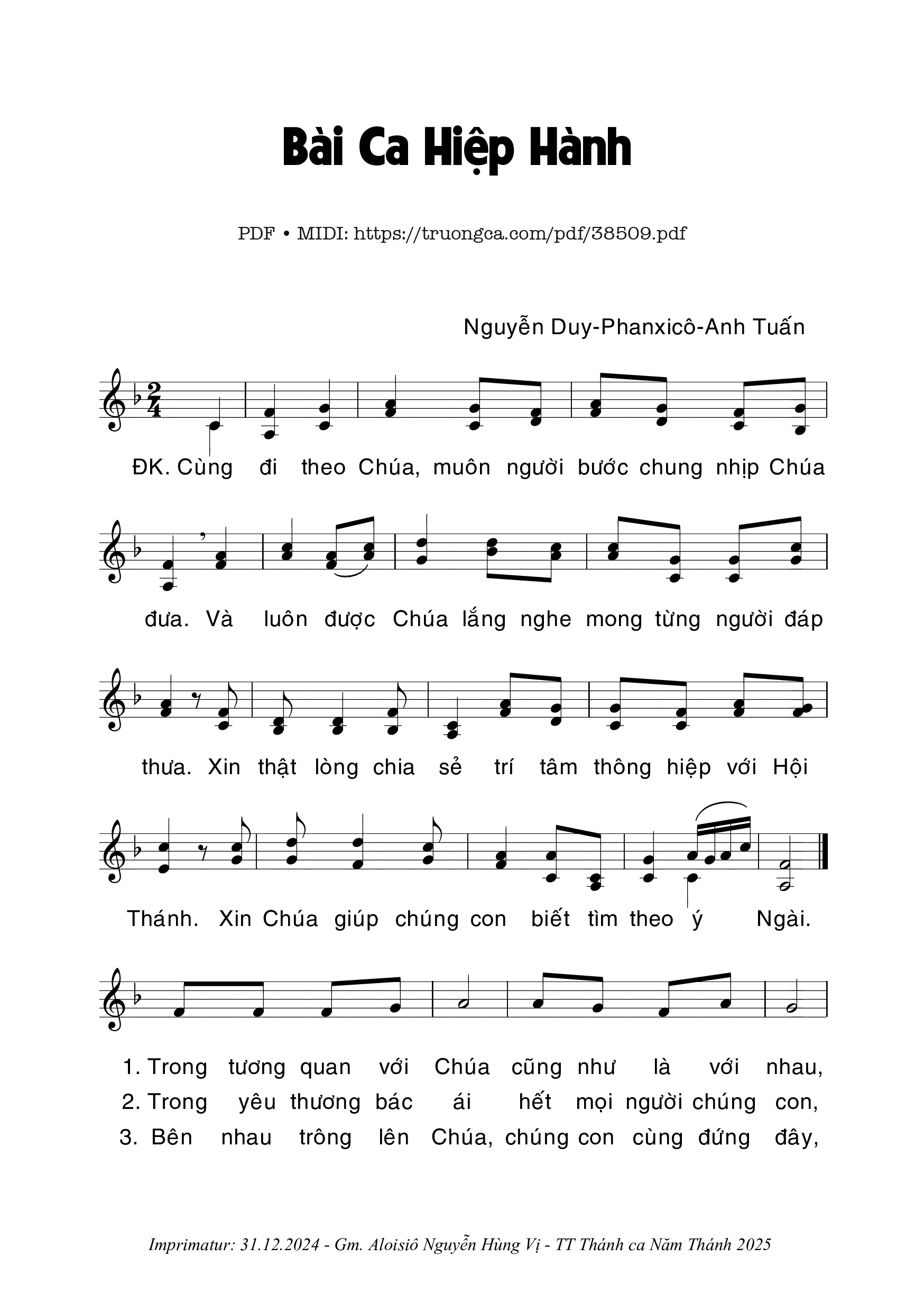 Trang 1 của Sheet nhạc PDF bài hát Bài Ca Hiệp Hành - Anh Tuấn + Nguyễn Duy + Phanxicô
