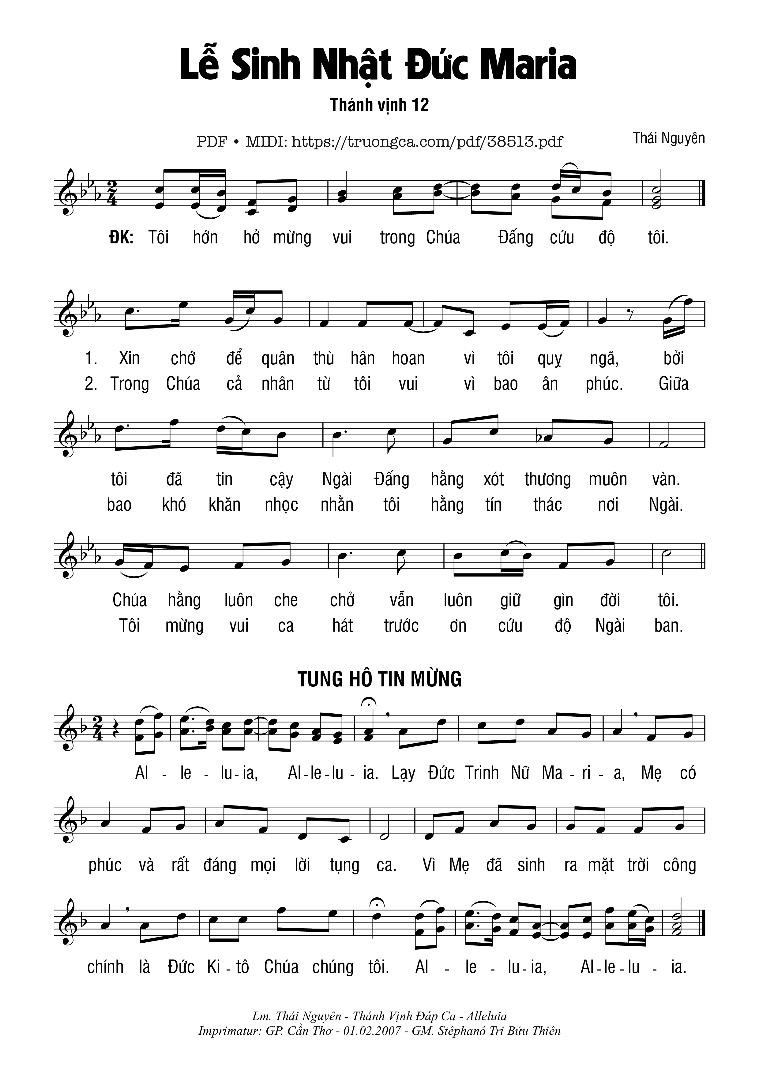 Trang 1 của Sheet nhạc PDF bài hát Lễ Sinh Nhật Đức Maria (08.09) - Thái Nguyên