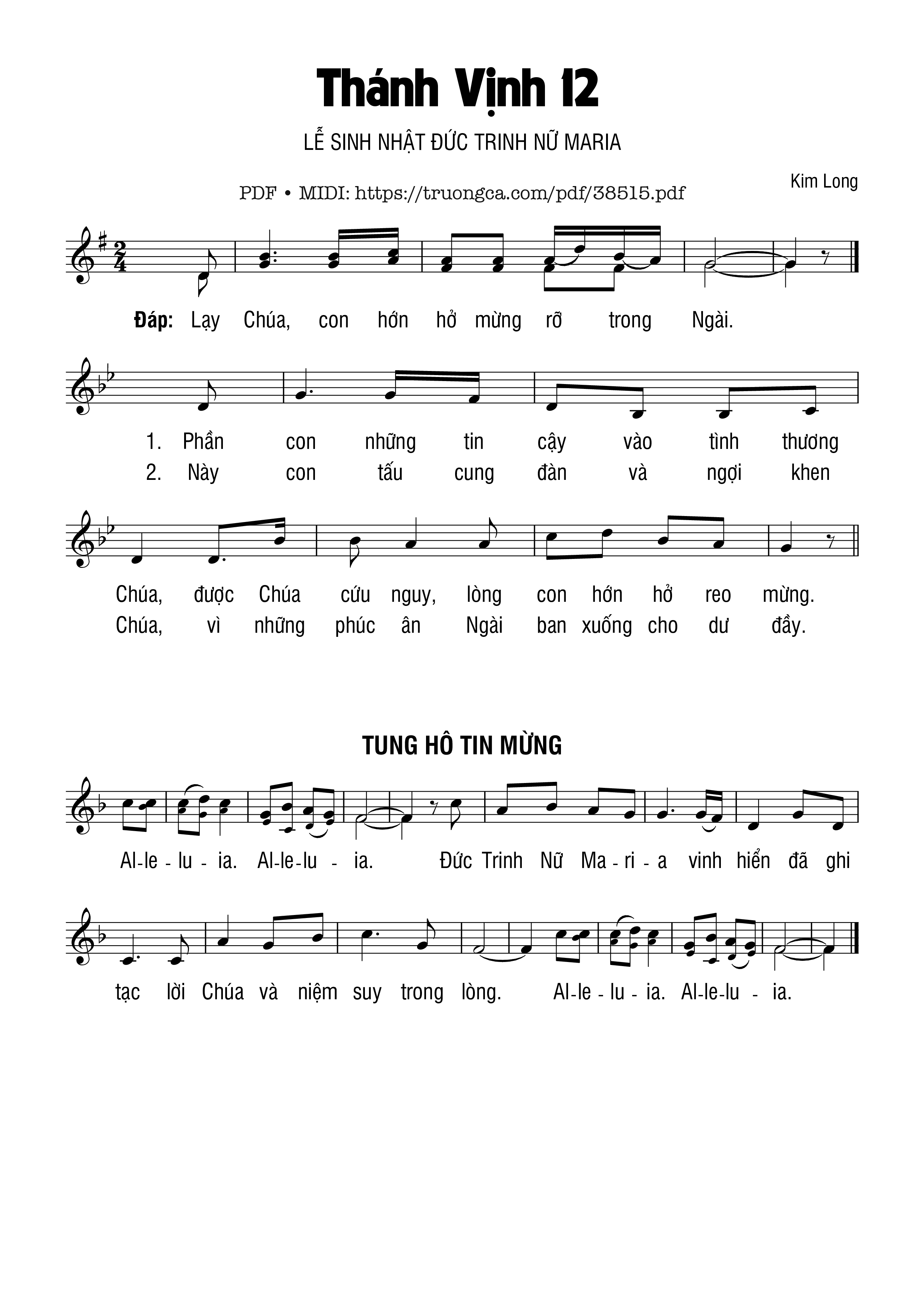 Trang 1 của Sheet nhạc PDF bài hát Thánh Vịnh 12, Lễ Sinh Nhật Đức Maria - Kim Long