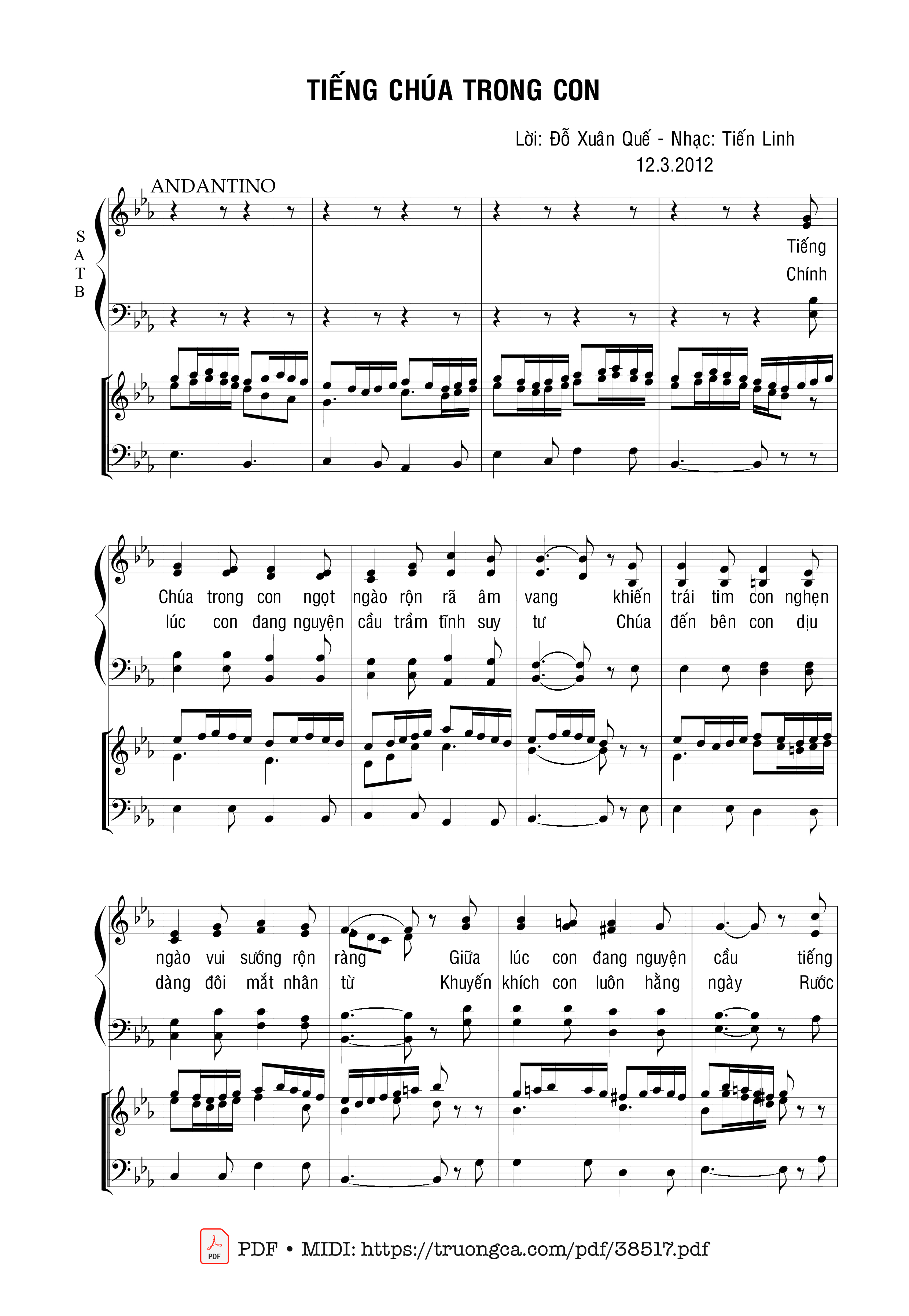Trang 1 của Sheet nhạc PDF bài hát Tiếng Chúa Trong Con - Đỗ Xuân Quế &Amp; Tiến Linh