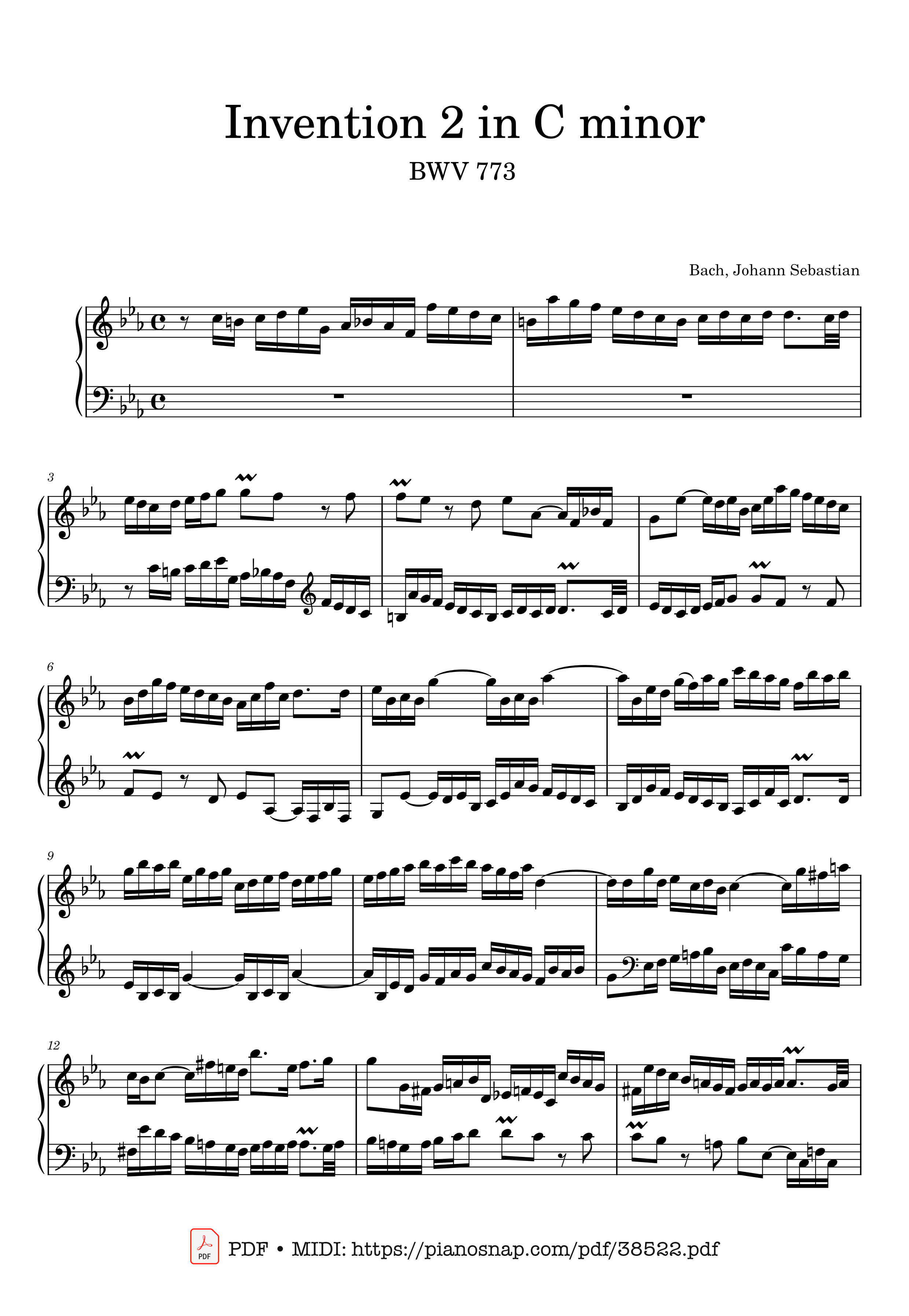 Trang 1 của Sheet nhạc PDF bài hát Invention 2 in C minor BWV 773 - Johann Sebastian Bach