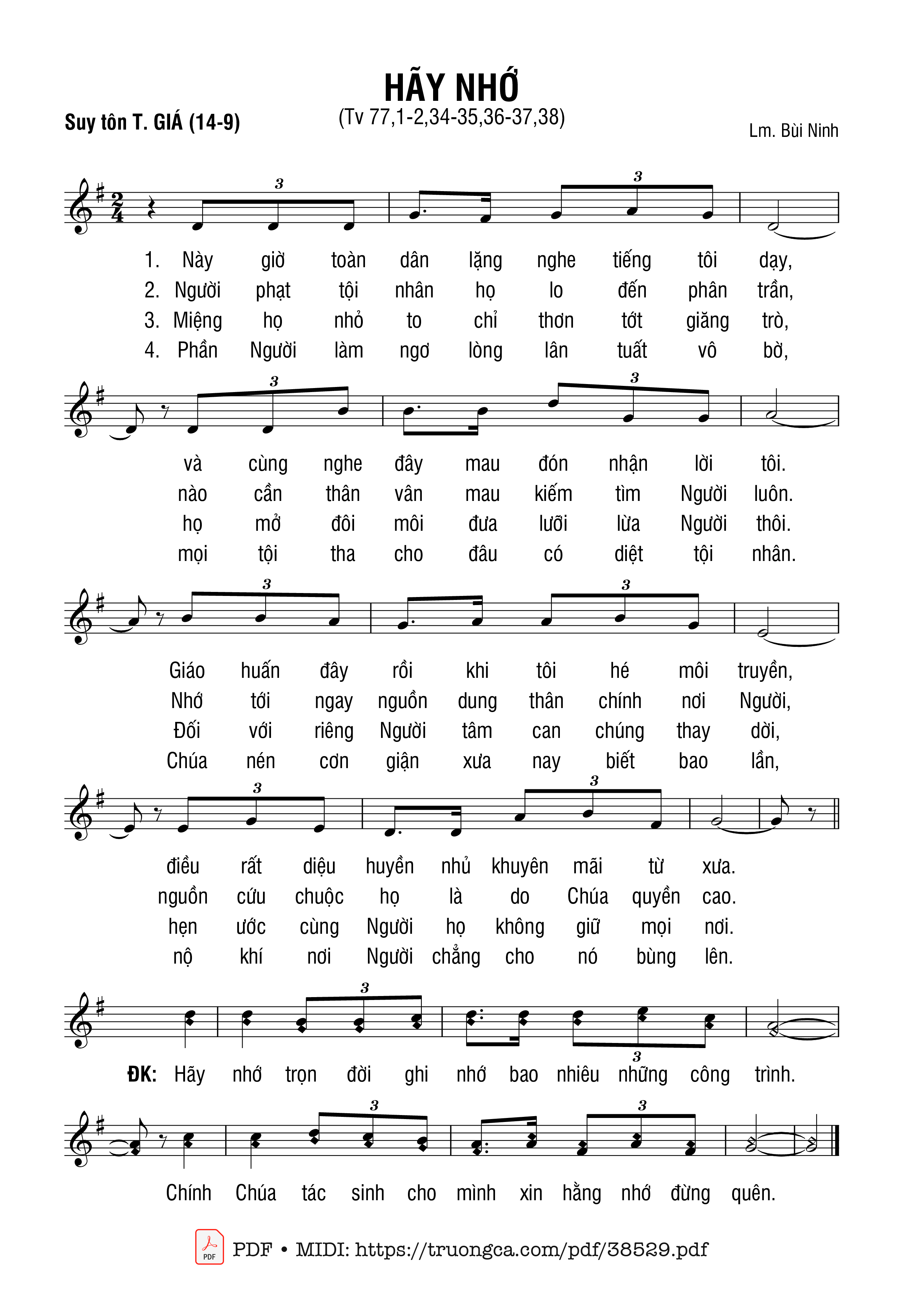 Trang 1 của Sheet nhạc PDF bài hát Thánh Vịnh 77, Hãy Nhớ - Bùi Ninh