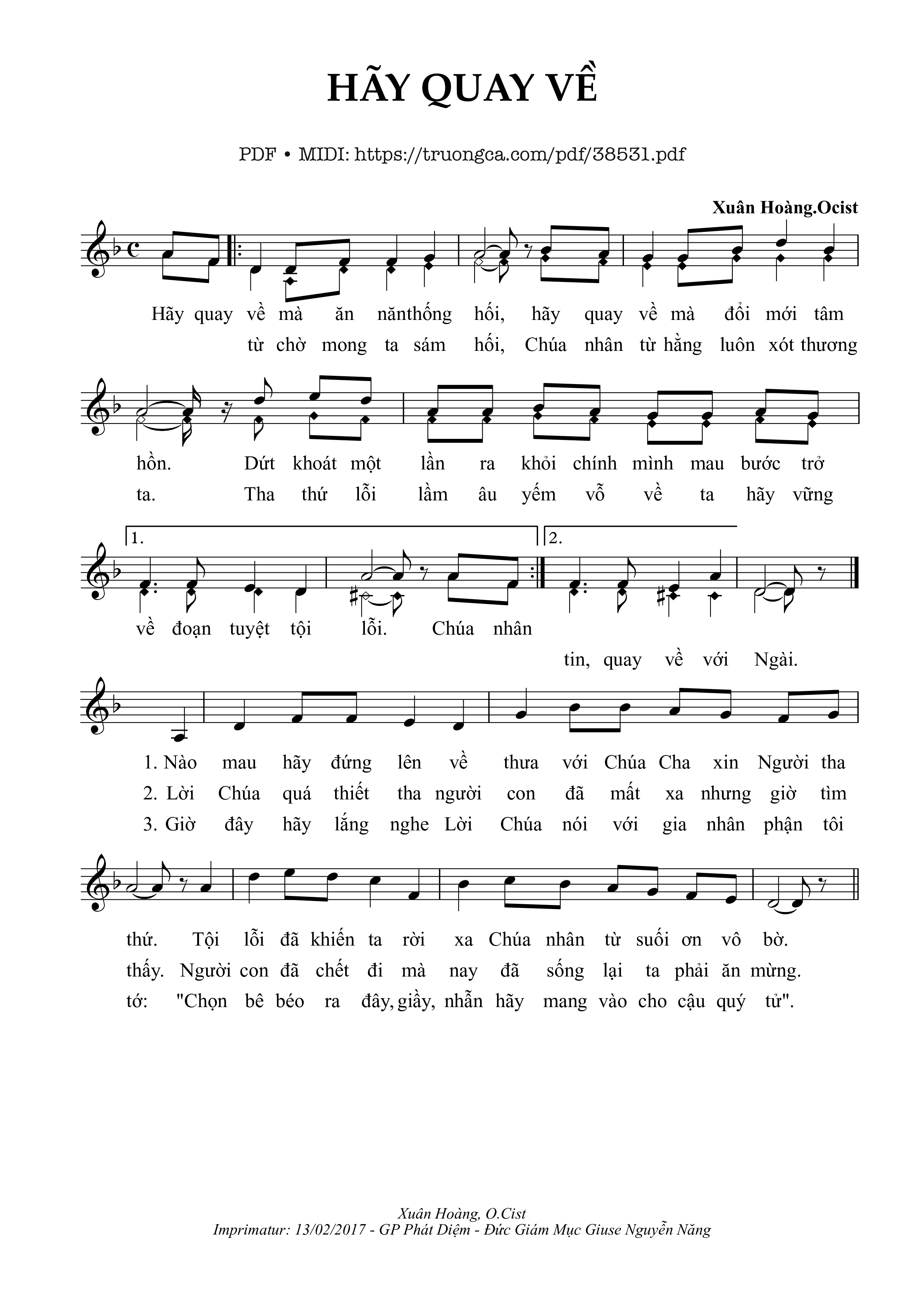 Trang 1 của Sheet nhạc PDF bài hát Hãy Quay Về - Xuân Hoàng