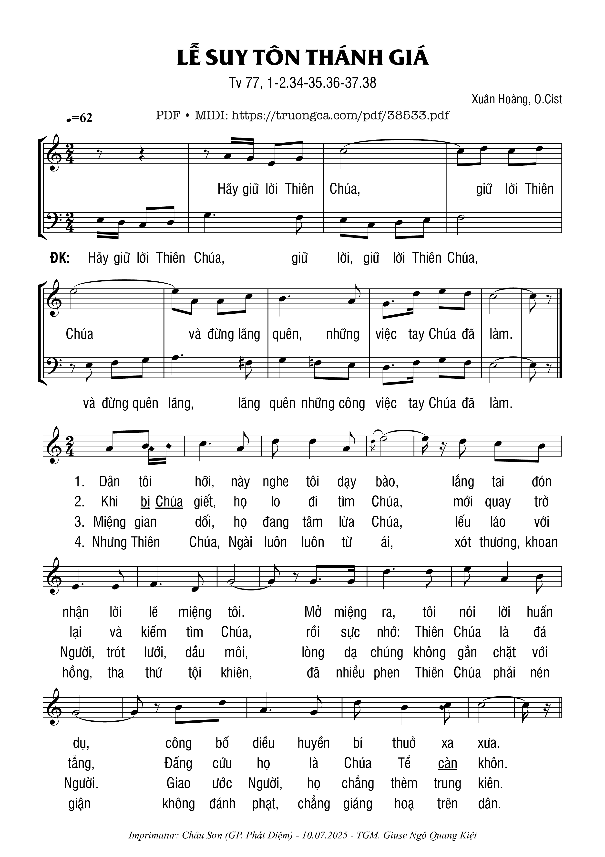 Trang 1 của Sheet nhạc PDF bài hát Thánh Vịnh 77, Lễ Suy Tôn Thánh Giá - Xuân Hoàng