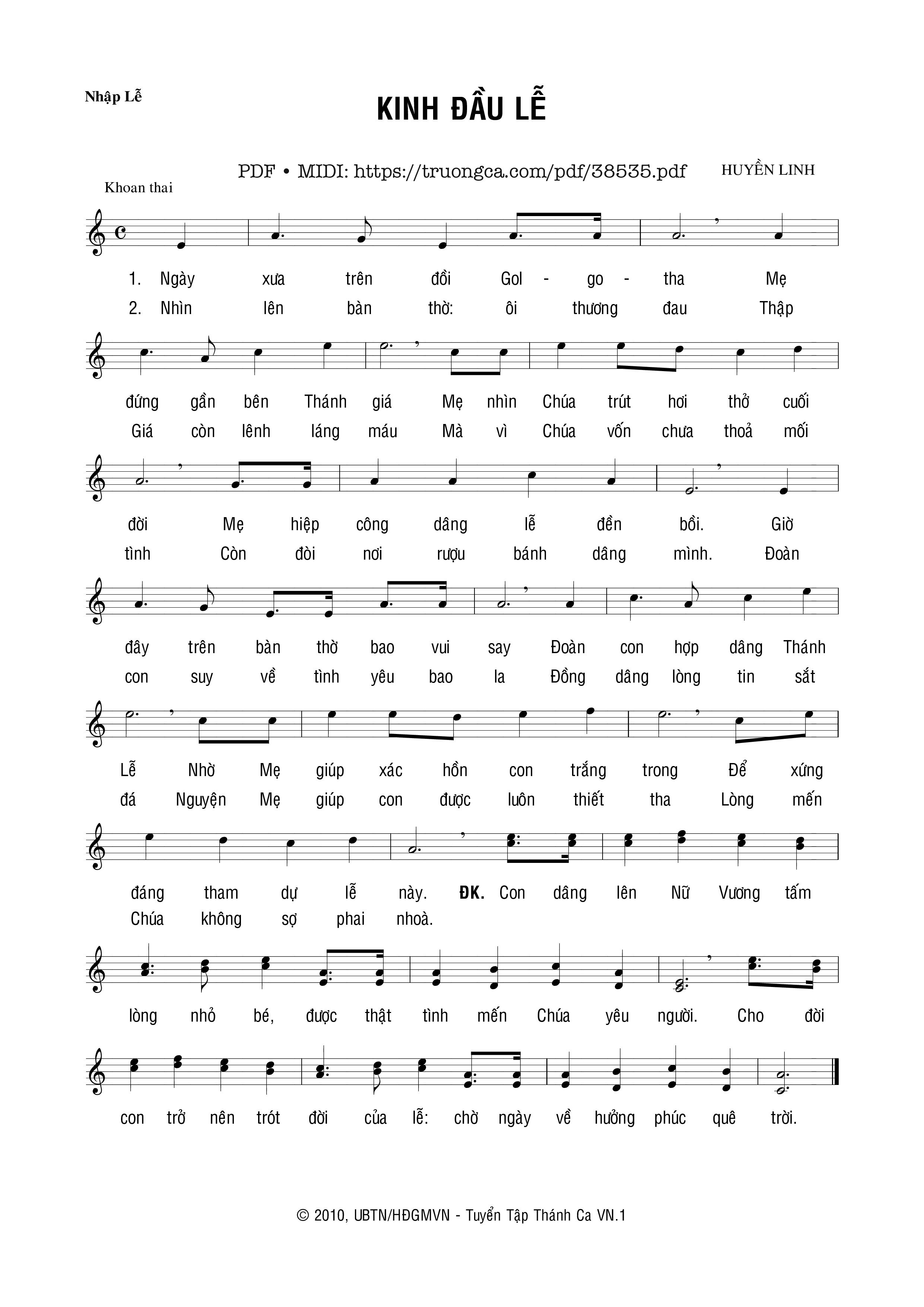 Trang 1 của Sheet nhạc PDF bài hát Kinh Đầu Lễ - Huyền Linh